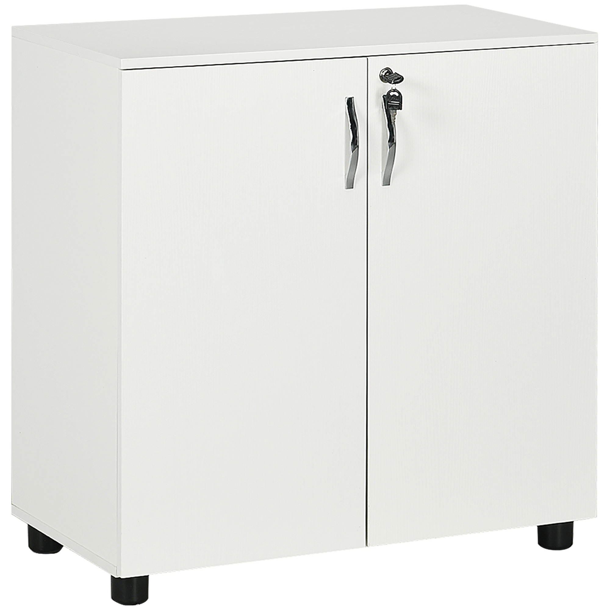 Vinsetto 2-Tier Locking Office Storage Cabinet File Organisation w/ Feet Melamine Coating Aluminium Handles 2 Keys Stylish White - Life Essentials