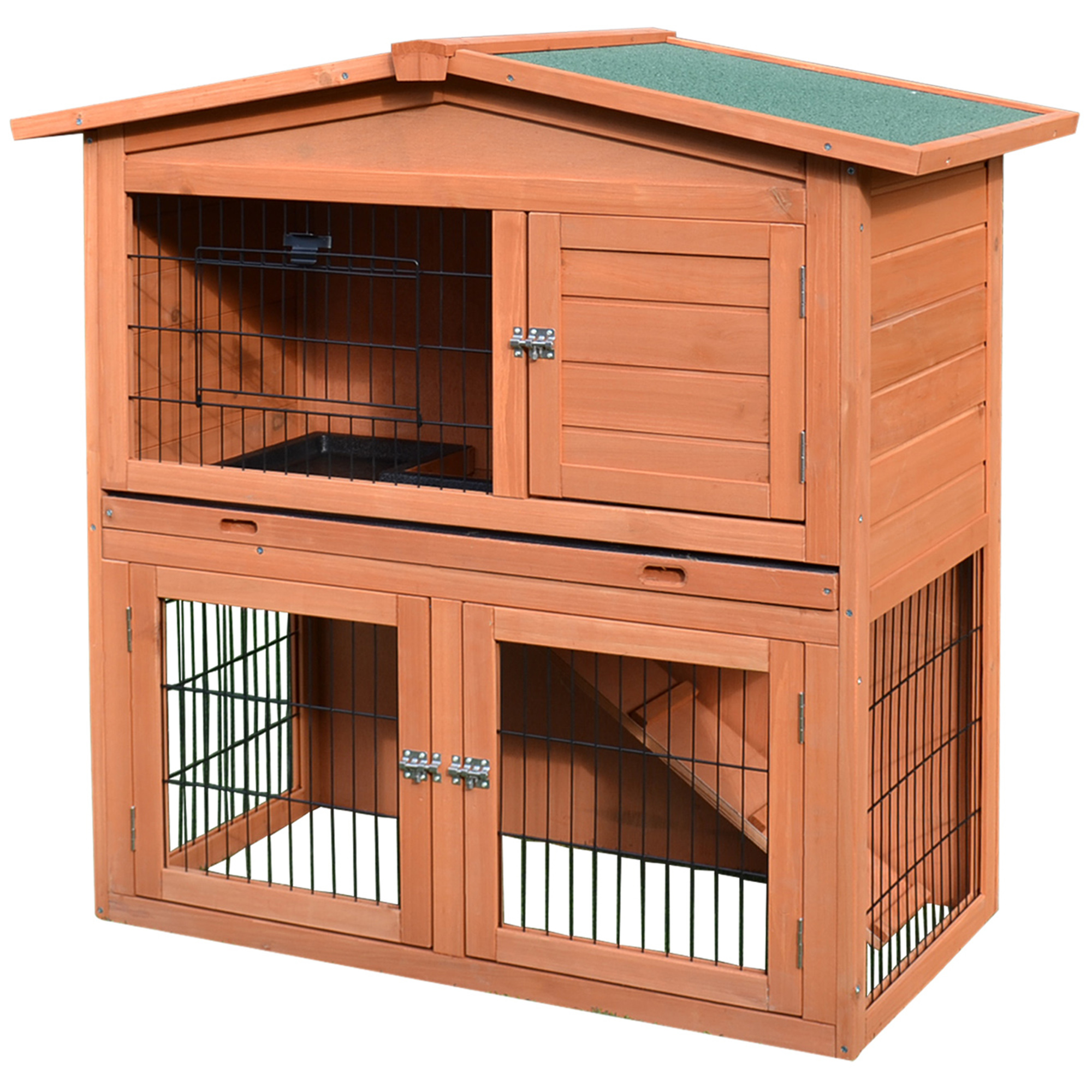 2 Tier Rabbit Hutch Guinea Pig Hutch Ferret Cage with Ramp Slide Out Tray for Indoor Outdoor 100.5 x 55 x 101 cm - Life Essentials