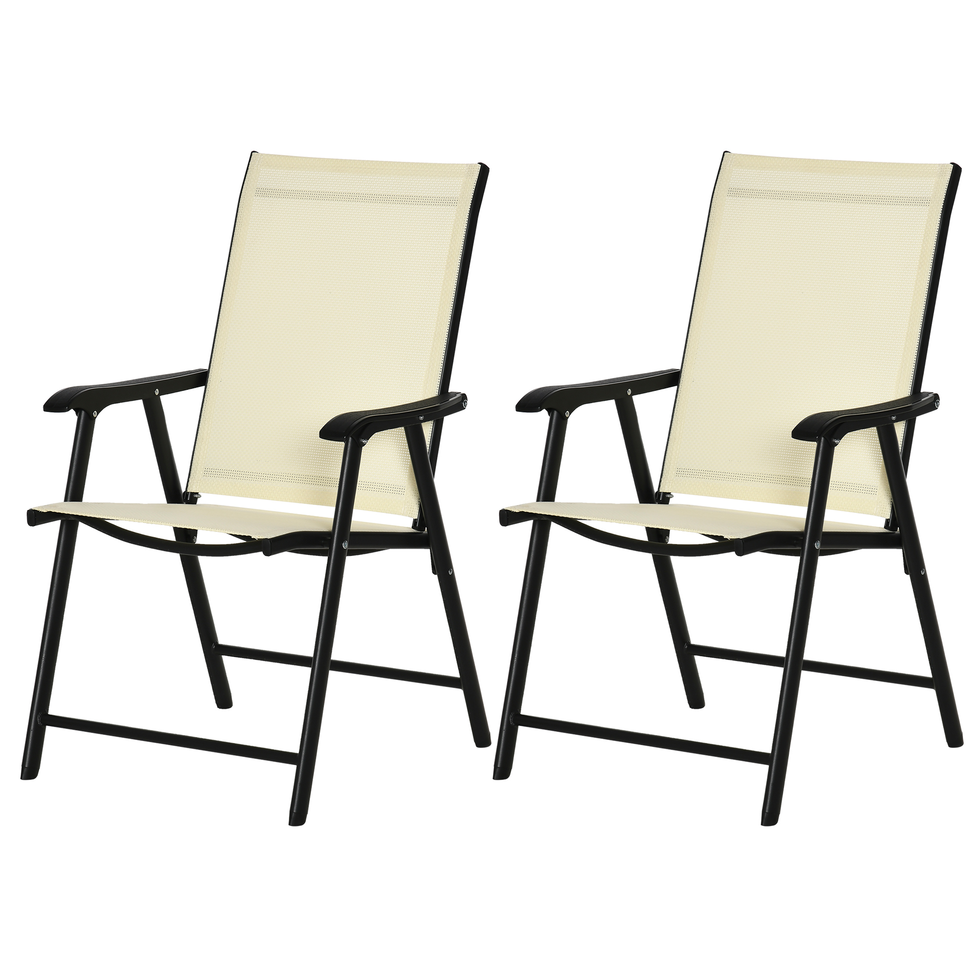 Set of 2 Foldable Metal Garden Chairs Outdoor Patio Park Dining Seat Yard Furniture Beige - Life Essentials