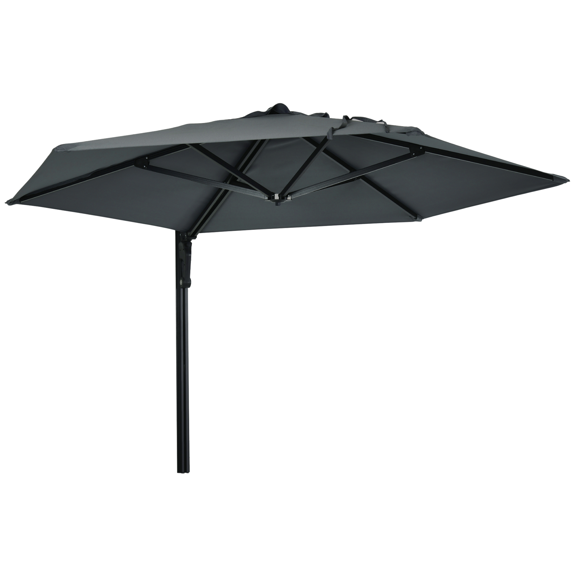 Wall Mounted Parasol, Hand to Push Outdoor Patio Umbrella with 180 Degree Rotatable Canopy for Porch, Deck, Garden, 250 cm, Dark Grey - Life 
