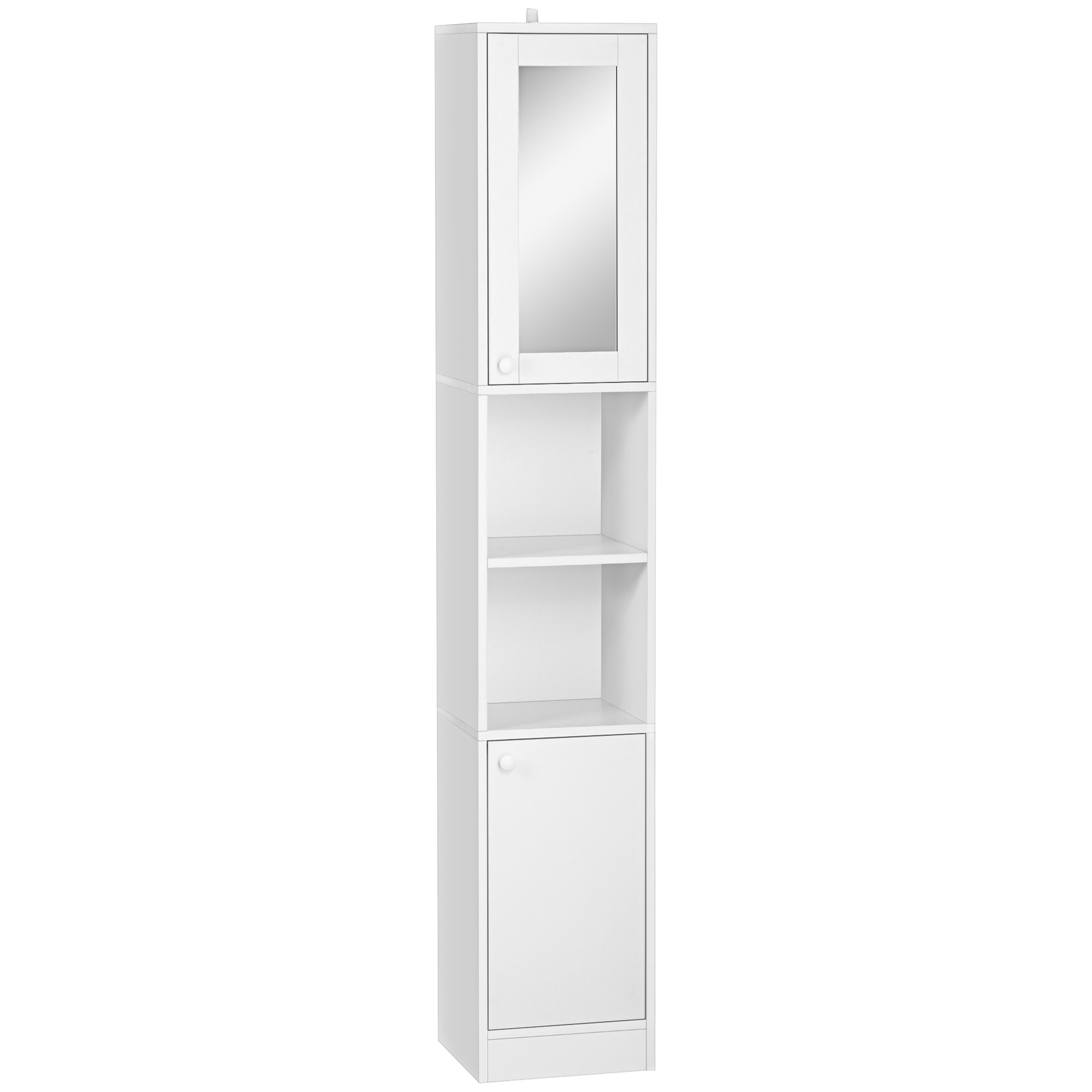 Tall Bathroom Storage Cabinet with Mirror, Narrow Freestanding Floor Cabinet with Adjustable Shelves - Life Essentials