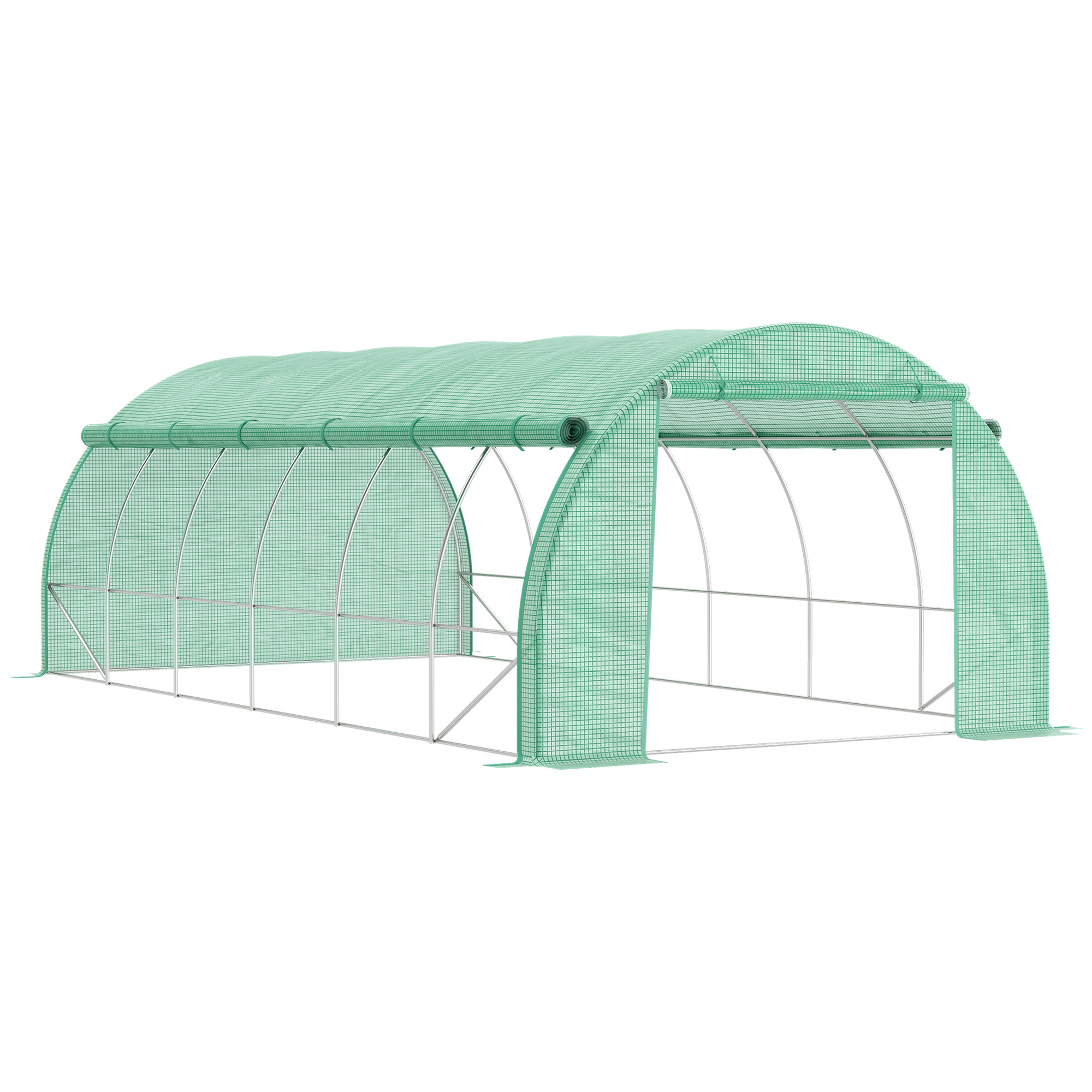 Polytunnel Greenhouse Walk-in Grow House Tent with Roll-up Sidewalls, Zipped Door and 12 Windows, 6x3x2m Green - Life Essentials