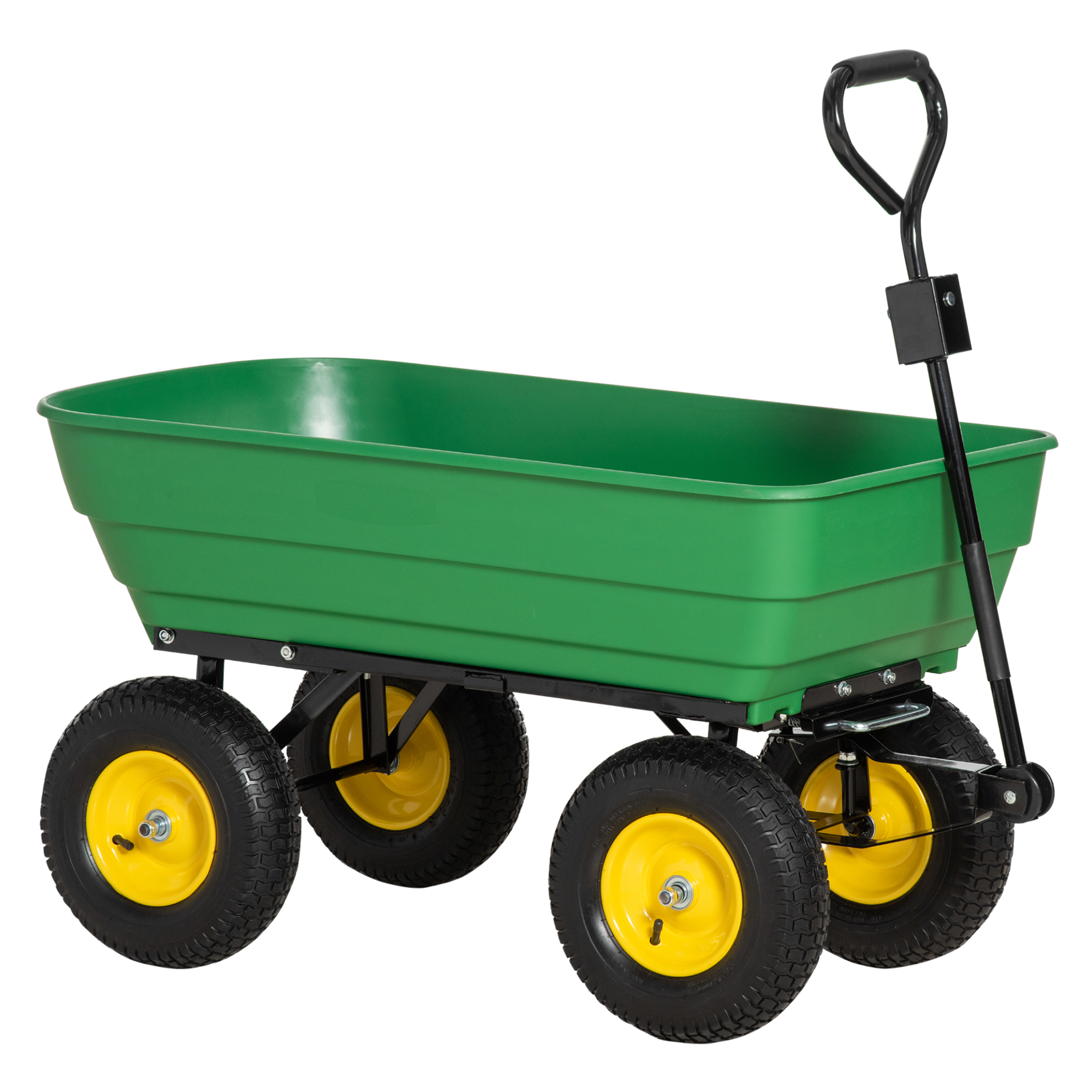 125 Litre Large Garden Cart Heavy Duty 4 Wheel Trolley Dump Wheelbarrow Tipping Truck Trailer - Green - Life Essentials