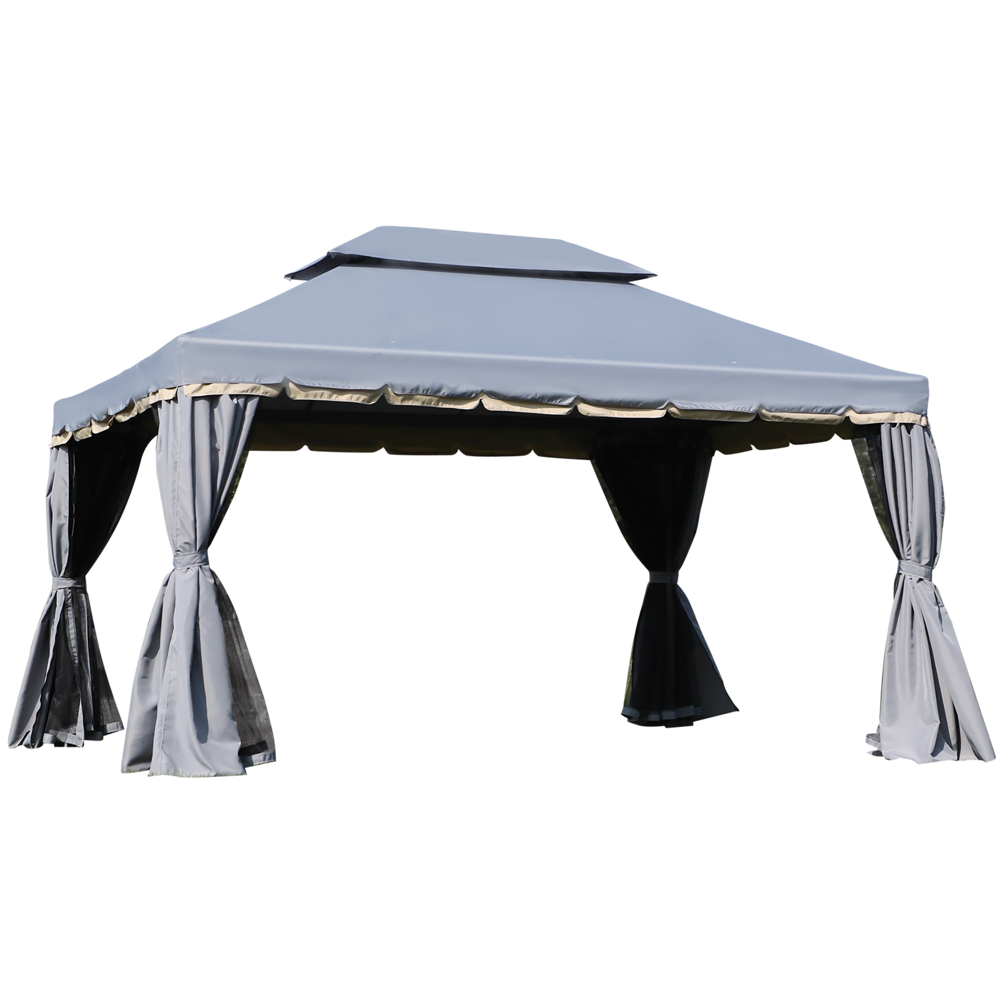 3 x 4m Aluminium Alloy Gazebo Marquee Canopy Pavilion Patio Garden Party Tent Shelter with Nets and Sidewalls - Grey - Life Essentials