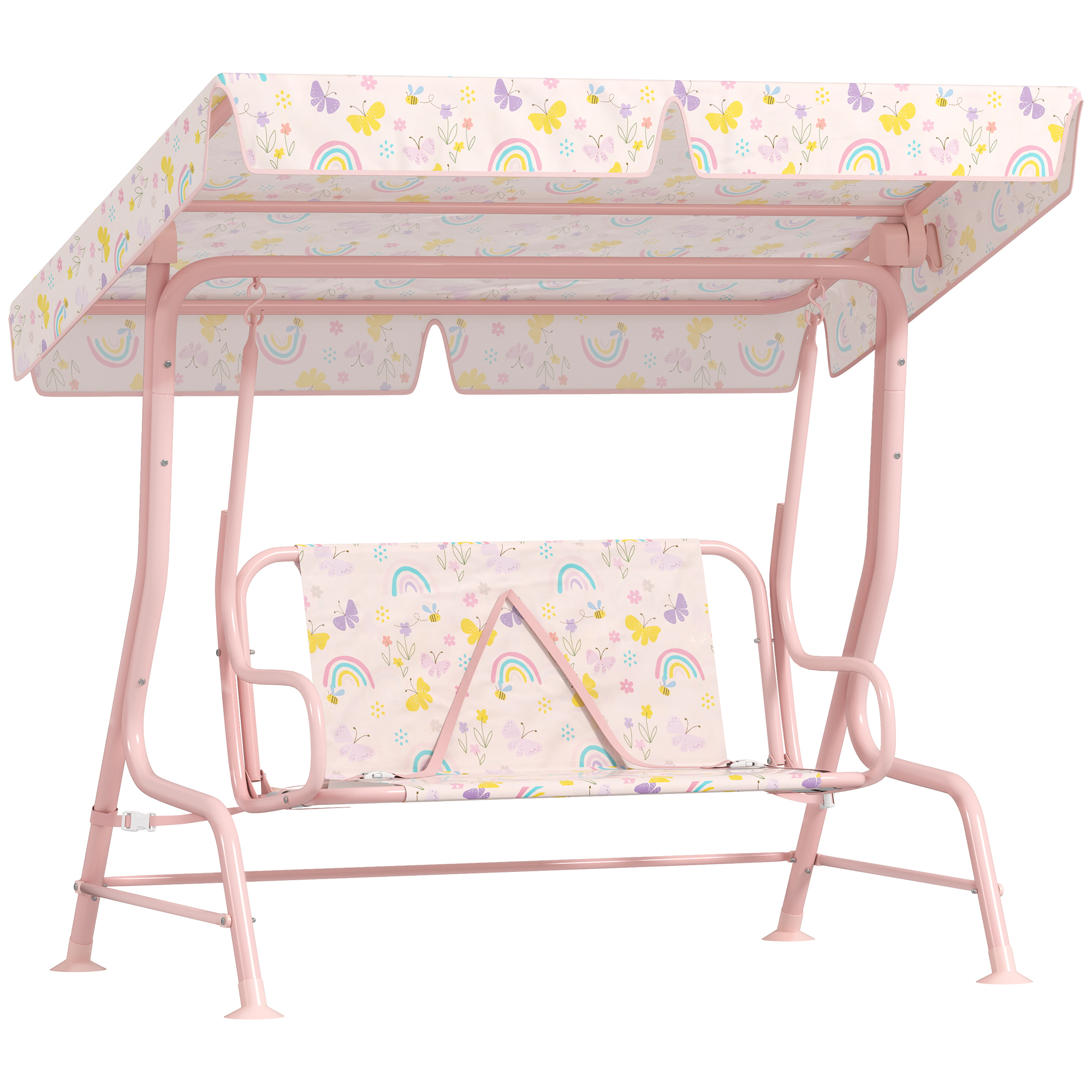 AIVAGO Kids Garden Swing Chair with Adjustable Canopy, Safety Belt, 2 Seater Hammock Swing Bench for Patio, Porch, Pink - Life Essentials