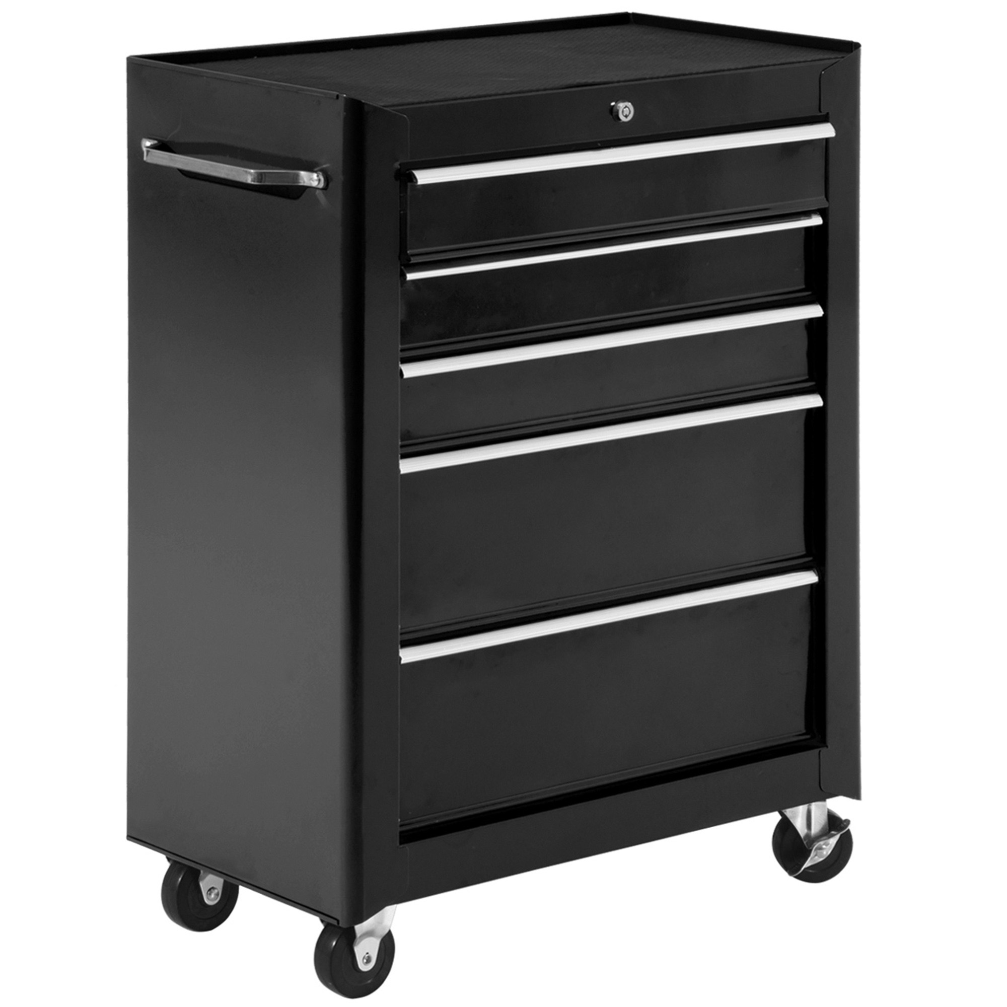 Rolling Tool Storage Cabinet 5-Drawer Tool Chest Black Steel by HOMCOM - Life Essentials