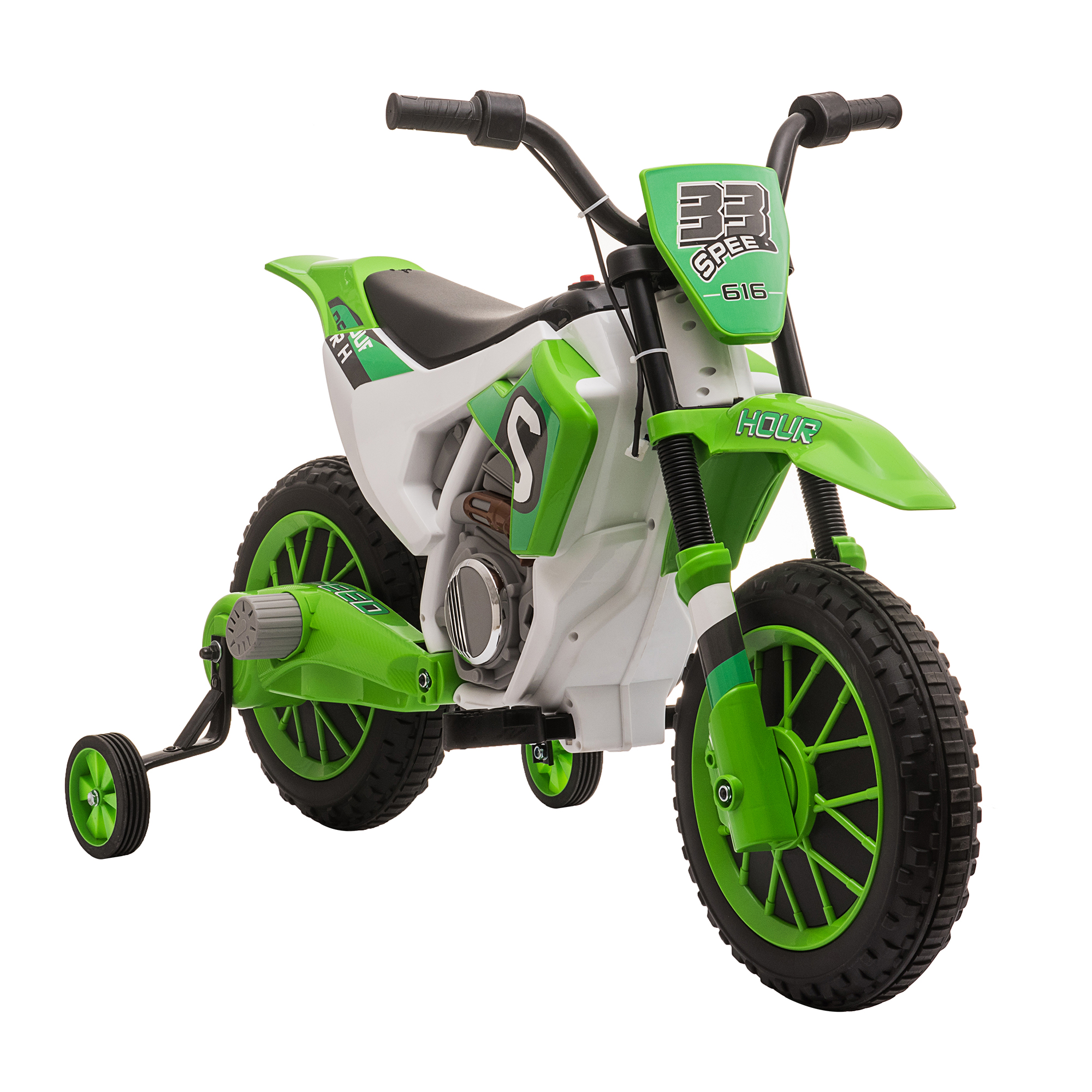12V Kids Electric Motorcycle Ride On with Training Wheels - Green - Life Essentials