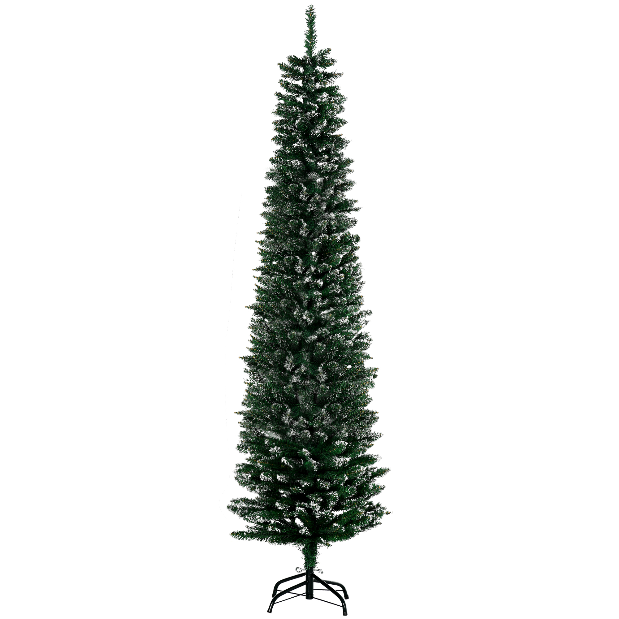 Debbie 6.5FT Artificial Snow Dipped Christmas Tree Xmas Pencil Tree Holiday Home Decoration with Foldable Black Stand - Green - Life Essentials