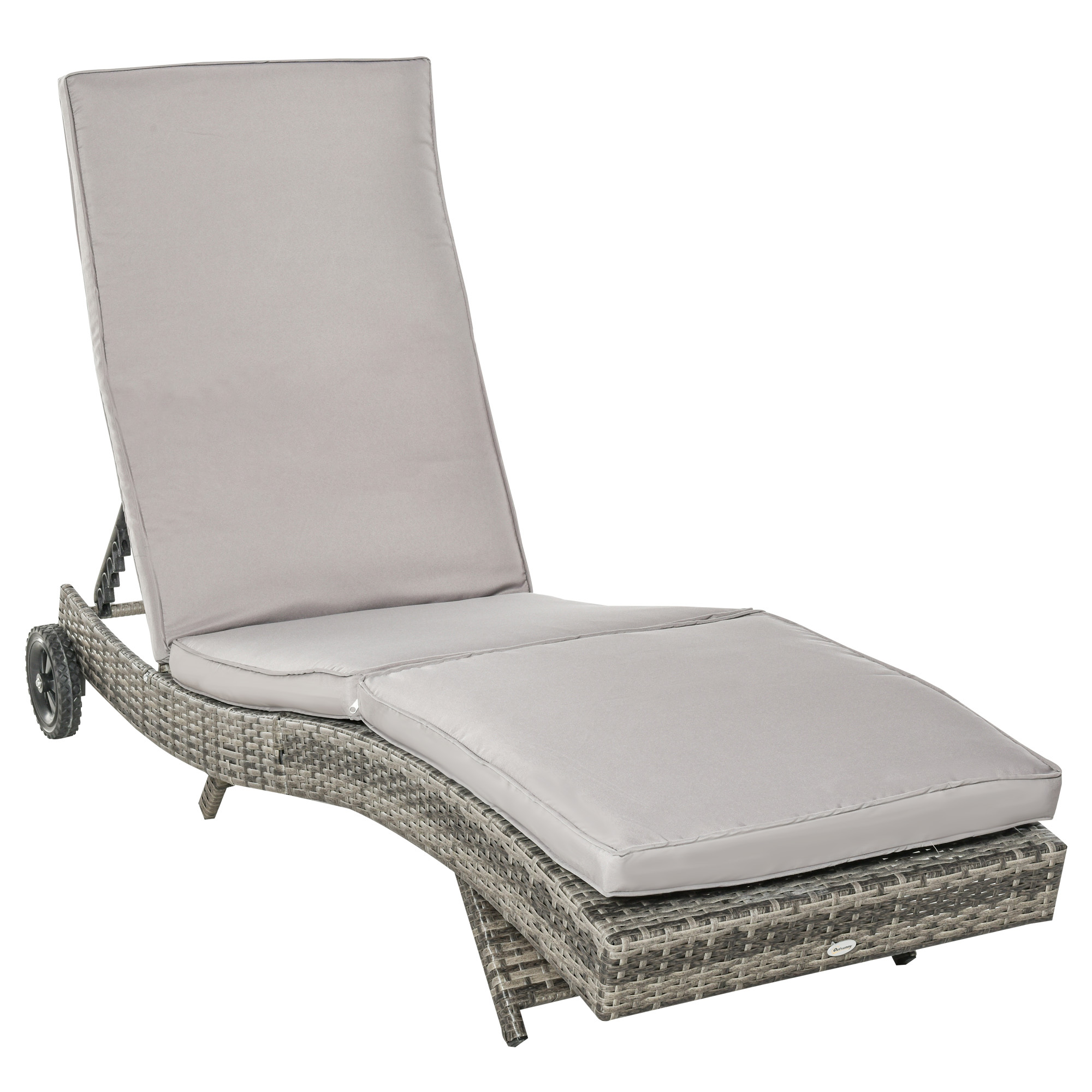 Patio Wicker Chaise Lounge Chair, Outdoor PE Rattan Sun lounger with Adjustable Backrest and 2 Wheels - Life Essentials