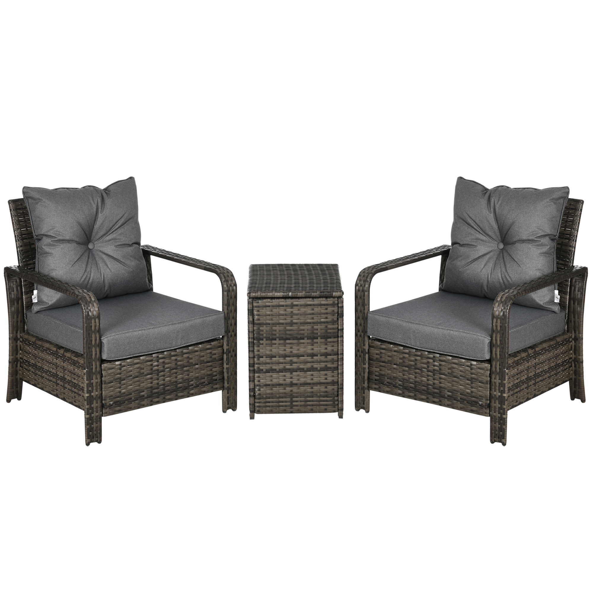3 pcs PE Rattan Wicker Garden Furniture Patio Bistro Set Weave Conservatory Sofa Storage Table and Chairs Set Grey Cushion & Wicker - Life Essentials