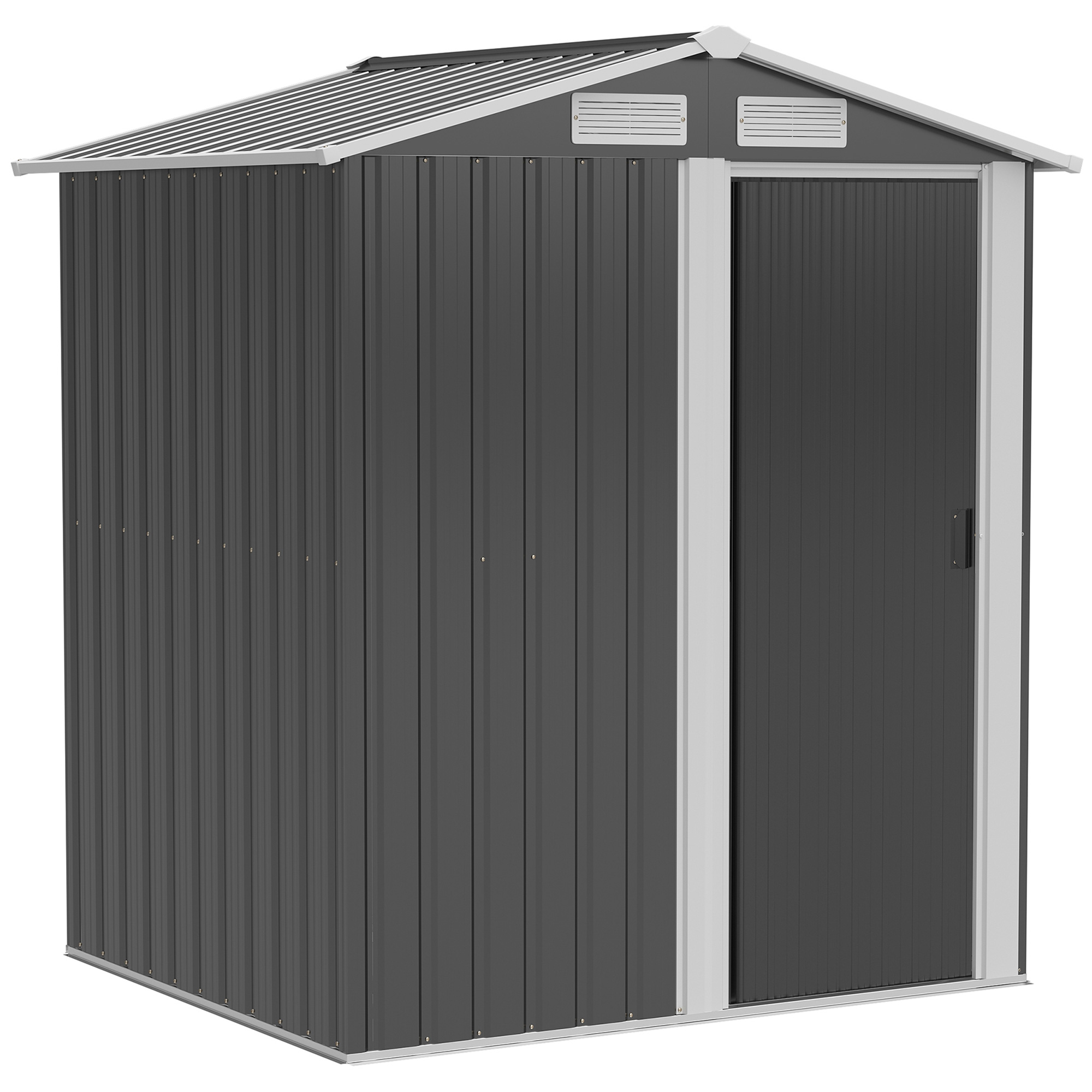 5ft x 4ft Garden Metal Storage Shed, Tool Storage Shed with Sliding Door, Sloped Roof and Floor Foundation for Garden, Backyard, Patio, Grey - Life 