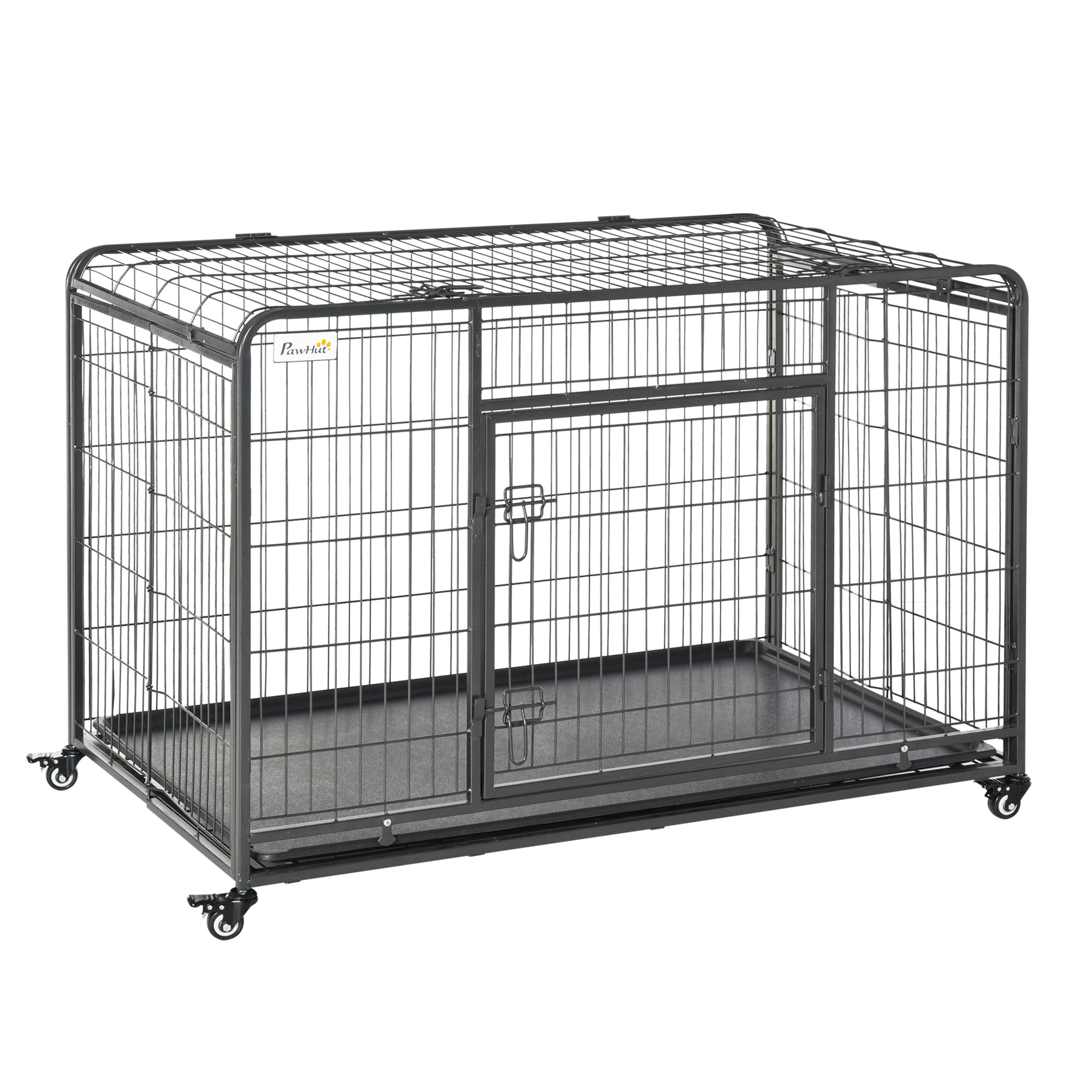 Heavy Duty Dog Crates Foldable Doge Kennel and Dog Cage Pet Playpen with Double Doors Removable Tray Lockable Wheels 125cm x 76cm x 81cm. - Life 