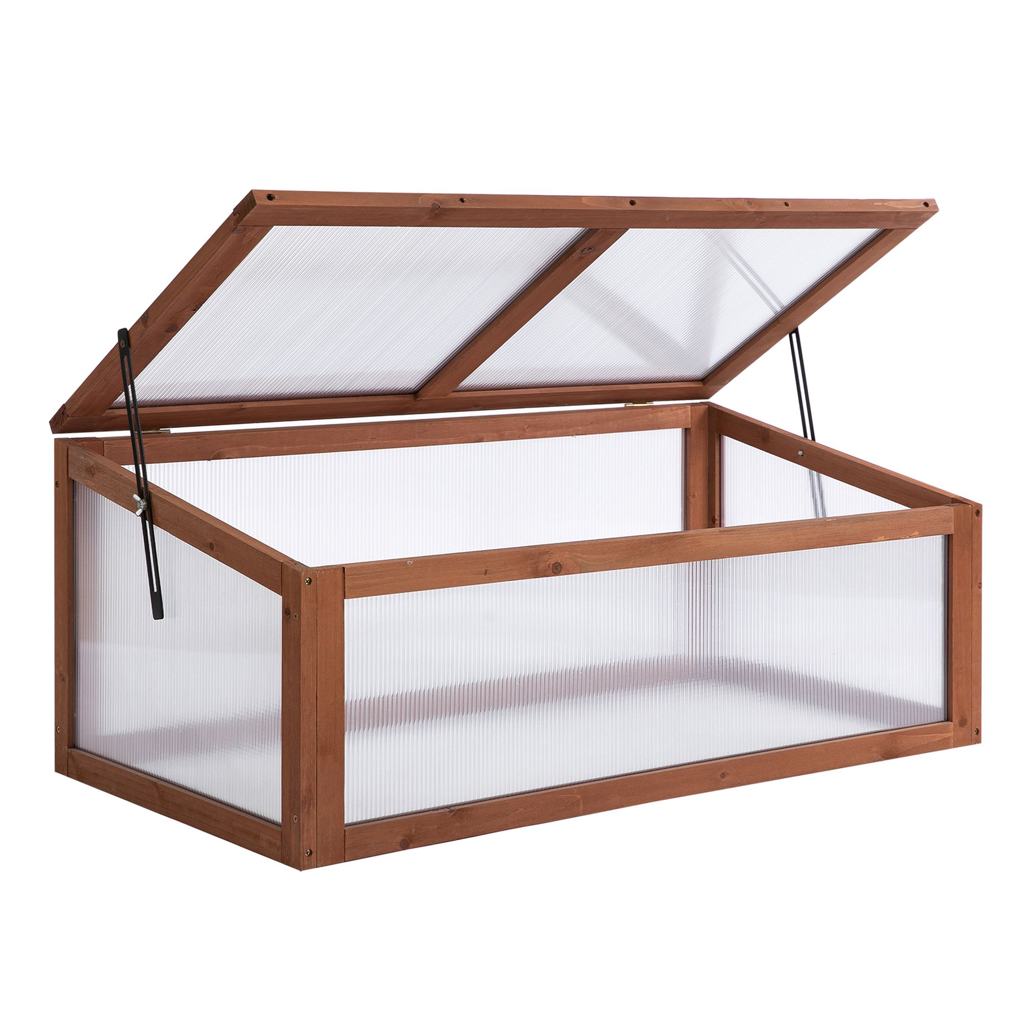 Wooden Framed Polycarbonate Cold Frame Greenhouse for Plants Outdoor with Openable & Tilted Top Cover, PC Board, Brown, 100 x 65 x 40cm - Life 