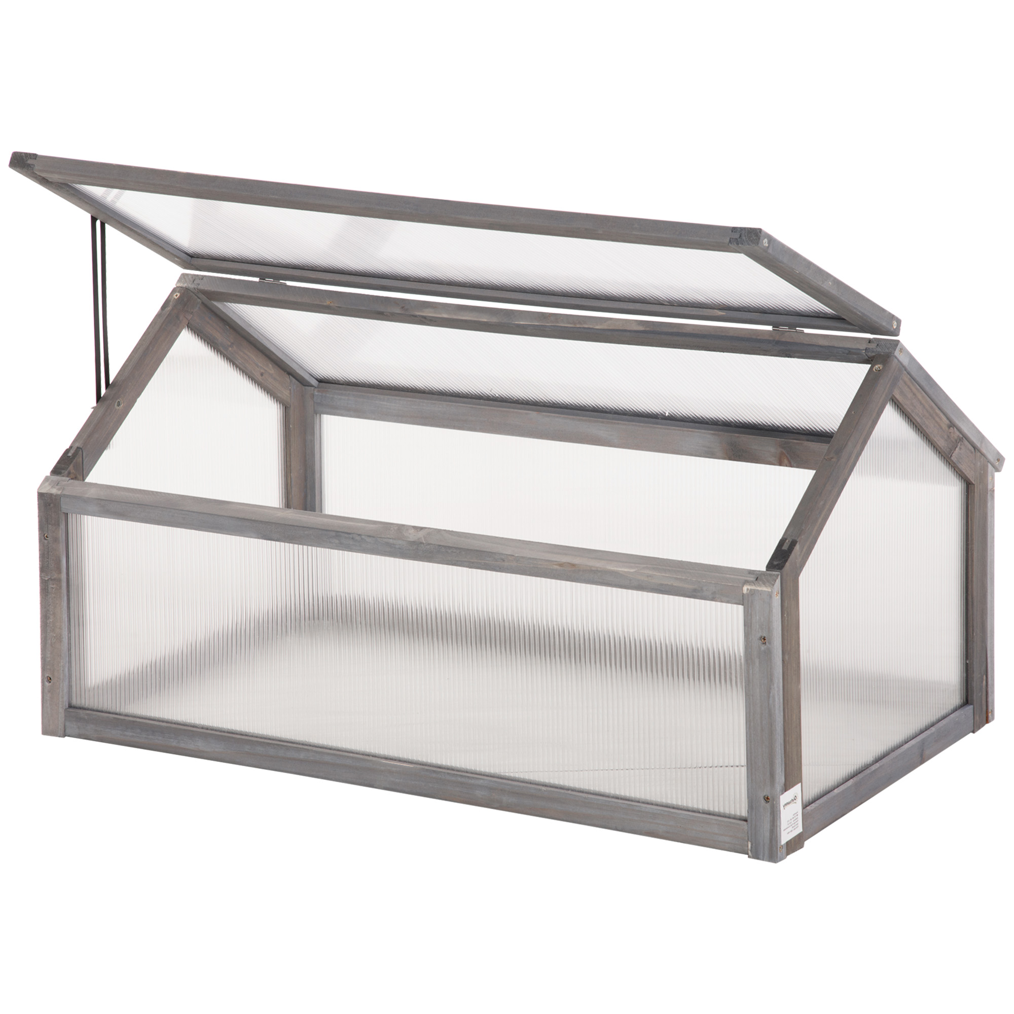 Wooden Cold Frame Greenhouse Garden Polycarbonate Grow House with Openable Top for Flowers, Vegetables, Plants, 90 x 52 x 50cm, Grey - Life Essentials