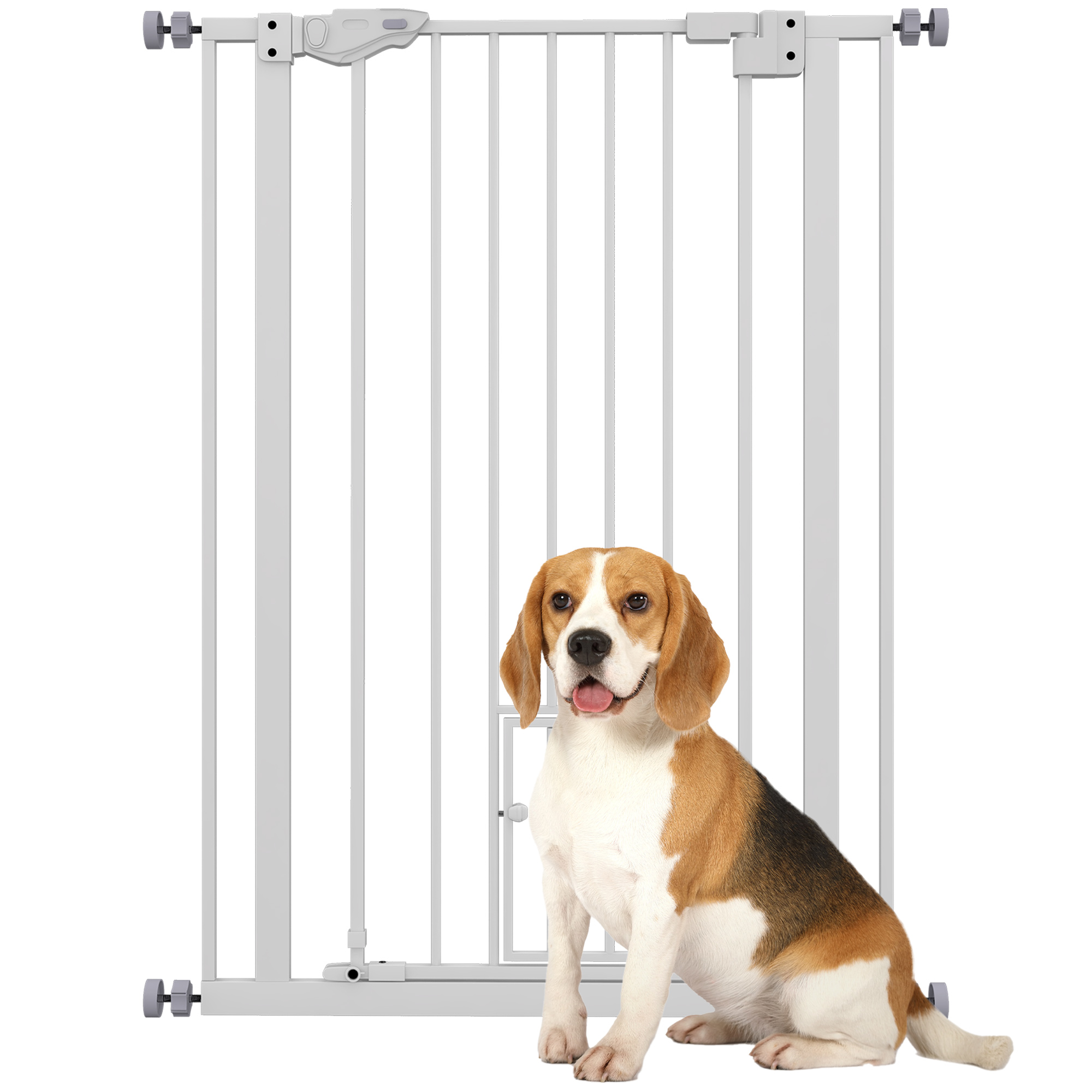 Shelley Extra Tall Indoor Dog Safety Gate with Cat Flap 74-80cm - White - Life Essentials