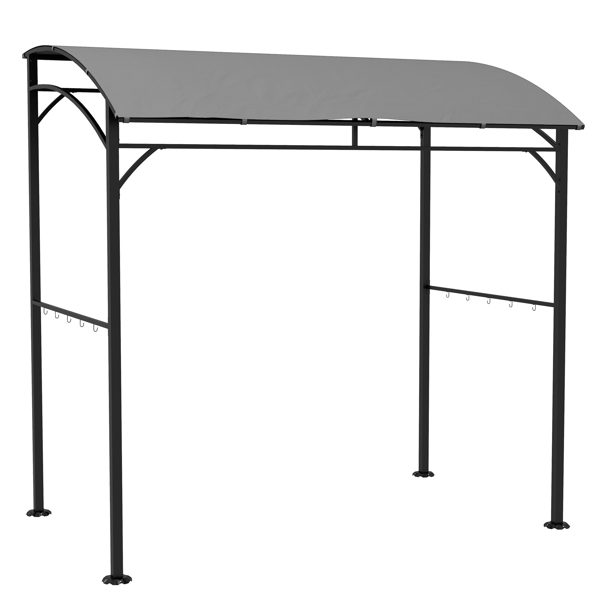 2.2 x 1.5 m BBQ Grill Gazebo Tent, Garden Grill with Metal Frame, Curved Canopy and 10 Hooks, Outdoor Sun Shade, Grey - Life Essentials