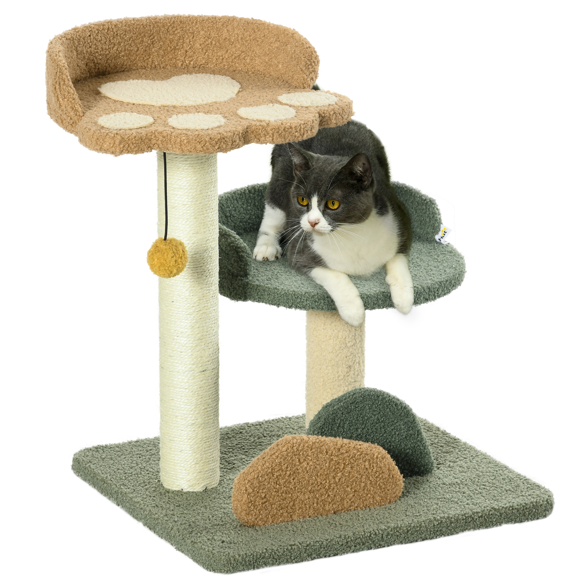 Small Cat Tree for Indoor Cats, Scratching Posts with 2 Beds, Toy Ball, 43 x 39 x 52cm - Life Essentials
