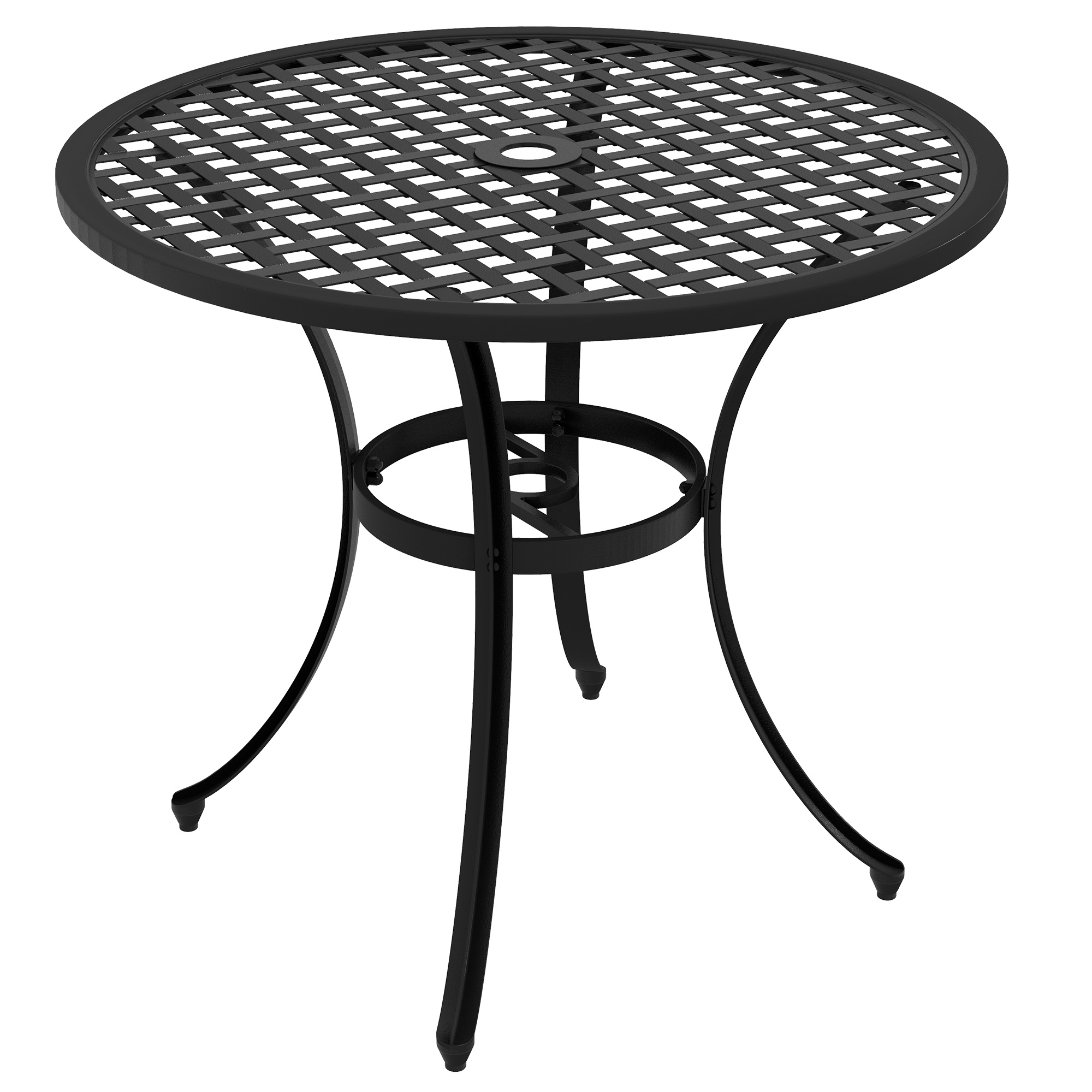 Cast Aluminium Bistro Table with Umbrella Hole, 85cm Round Garden Table, Patio Table for Balcony, Poolside, Black - Life Essentials