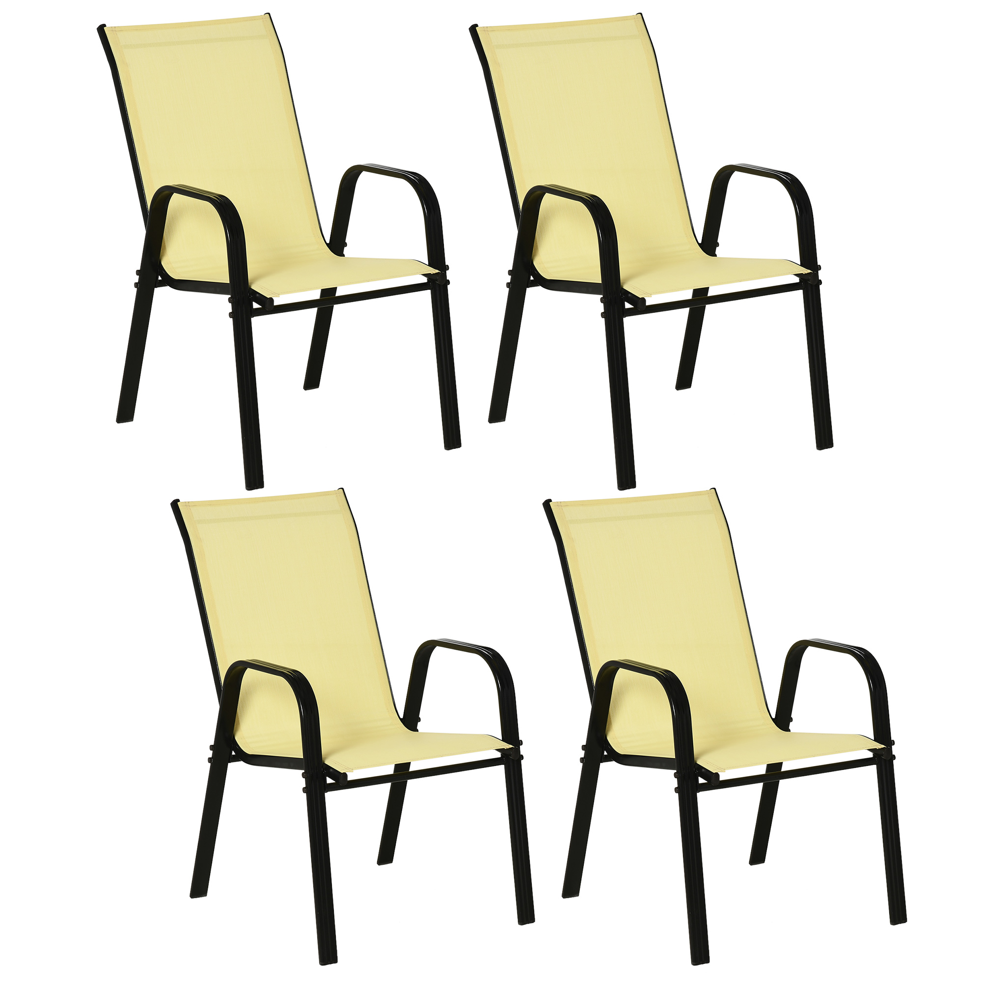 Set of 4 Garden Dining Chair Set Stackable Outdoor Patio Furniture Set with High Back and Armrest, Beige - Life Essentials