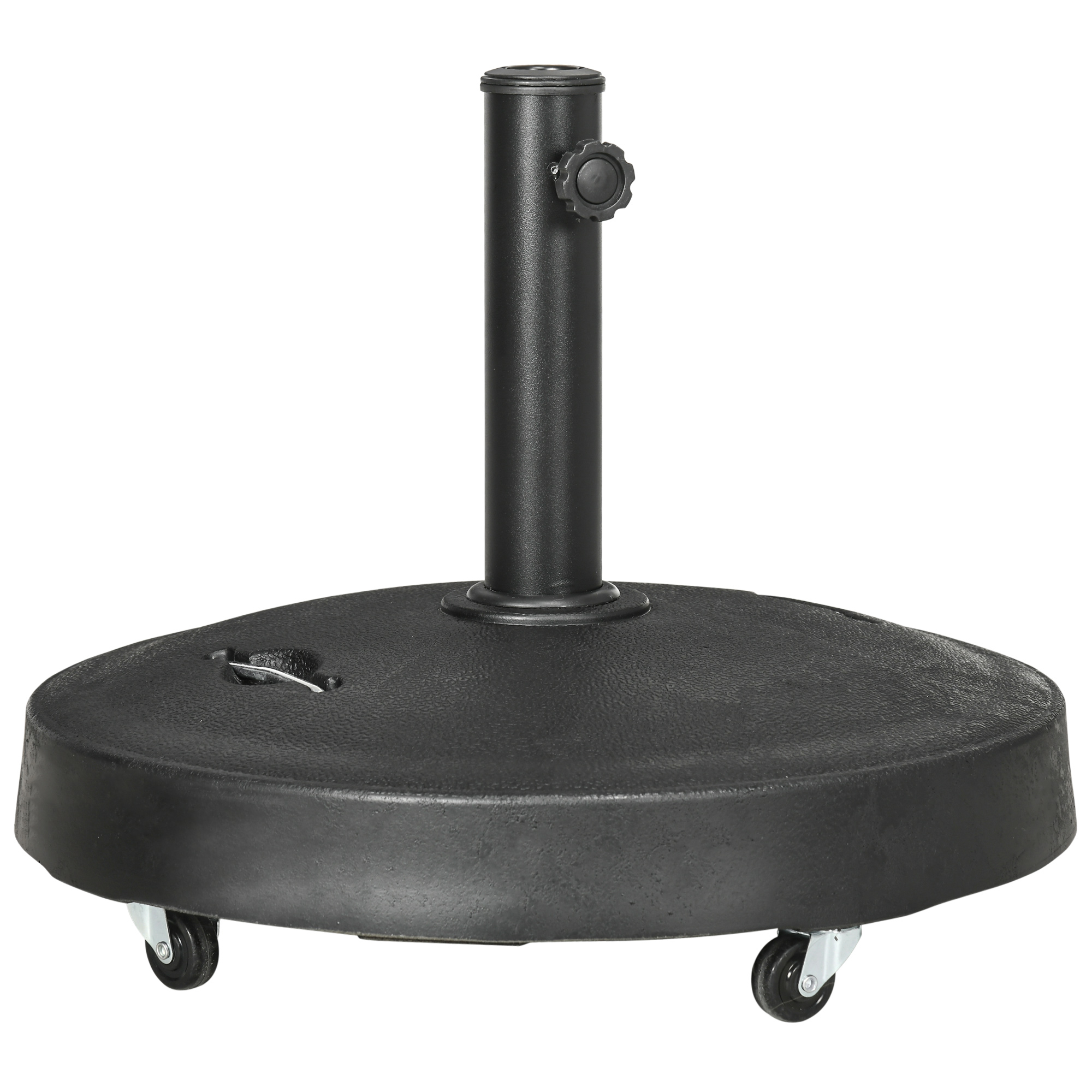 Resin Garden Parasol Base with Wheels and Retractable Handles, Round Outdoor Market Umbrella Stand Weight for Poles of ?38 - ?48mm, Black - Life 