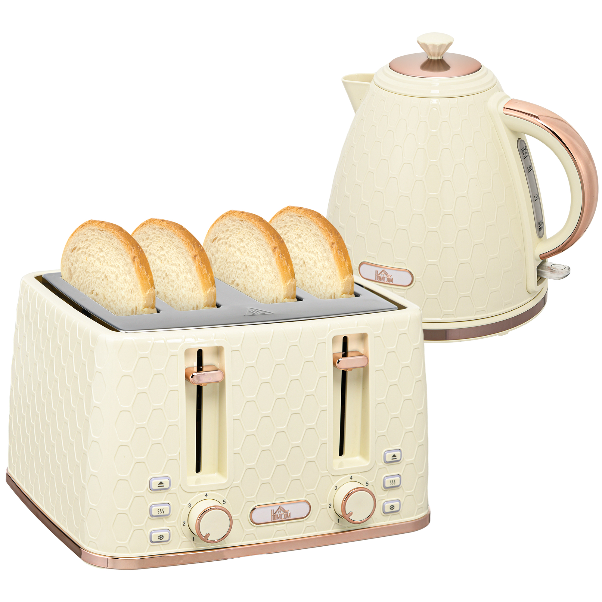 Scott Cream Kettle and Toaster Set Fast Boil Jug with Browning Control - White - Life Essentials