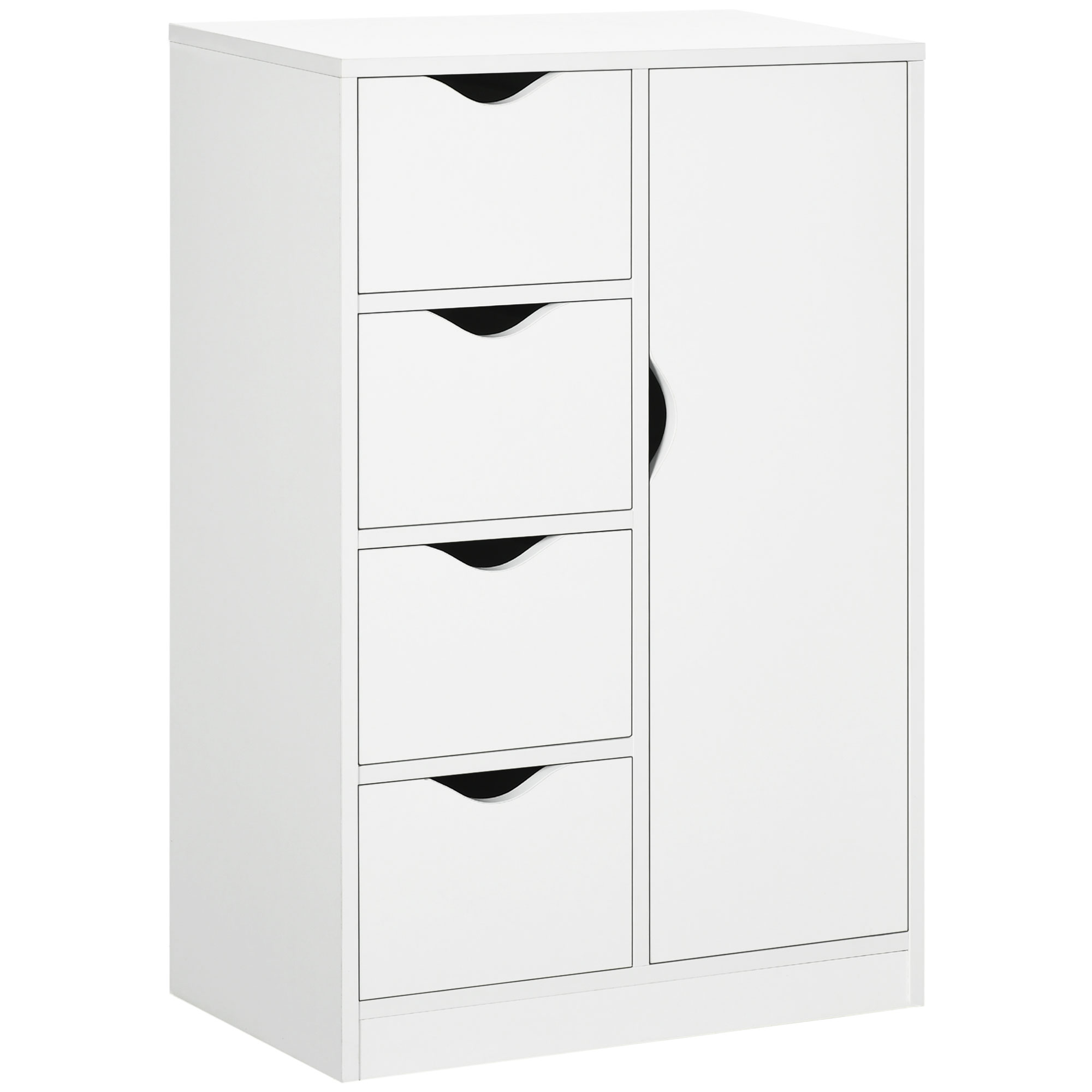 Bathroom Cabinet, Freestanding Storage Cabinet with 4 Drawers, Door Cupboard for Living Room, Kitchen, Bedroom, White - Life Essentials