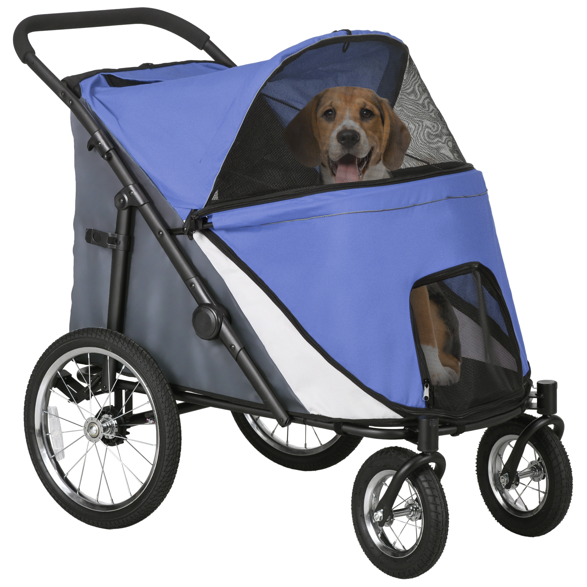 Shelley Foldable Pet Stroller with Washable Cushion and Storage Bags - Blue - Life Essentials