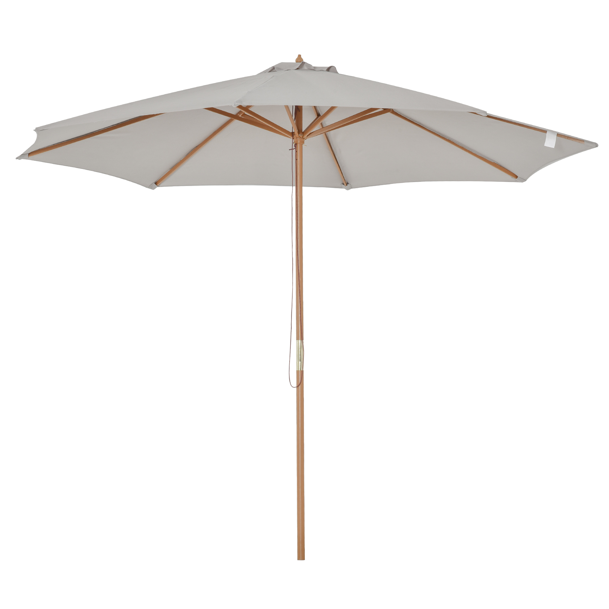 3m Fir Wooden Garden Parasol Bamboo Sun Shade Patio Outdoor Umbrella Canopy, Grey - Life Essentials