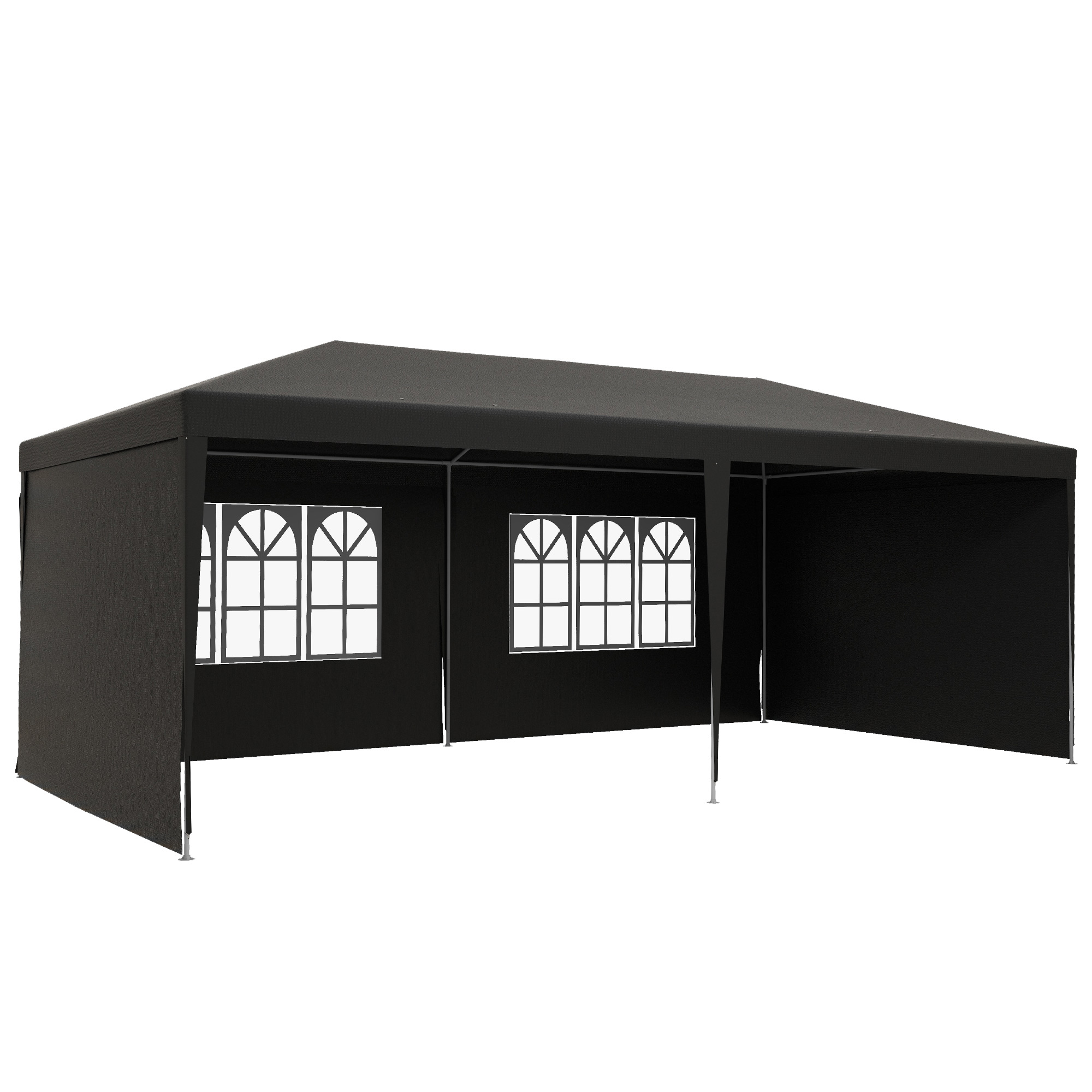 6 x 3 m Party Tent Gazebo Marquee Outdoor Patio Canopy Shelter with Windows and Side Panels, Dark Grey - Life Essentials