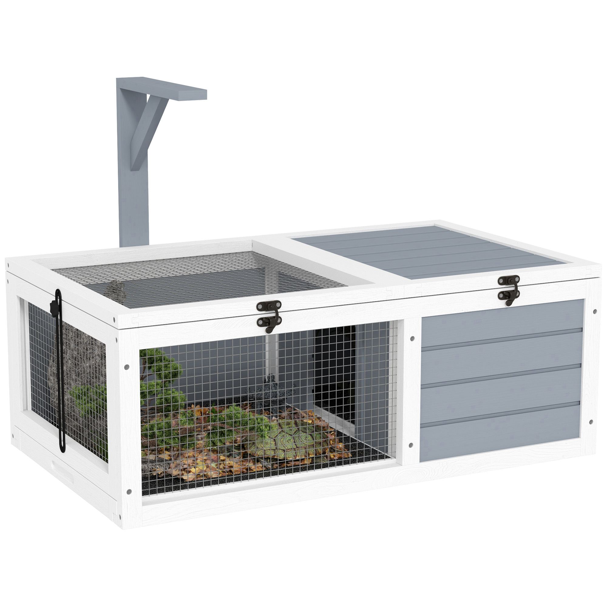 PAWSTER Wooden Tortoise Enclosure, Tortoise House w/ Lamp Holder, for Outdoor & Indoor - Light Grey - Life Essentials