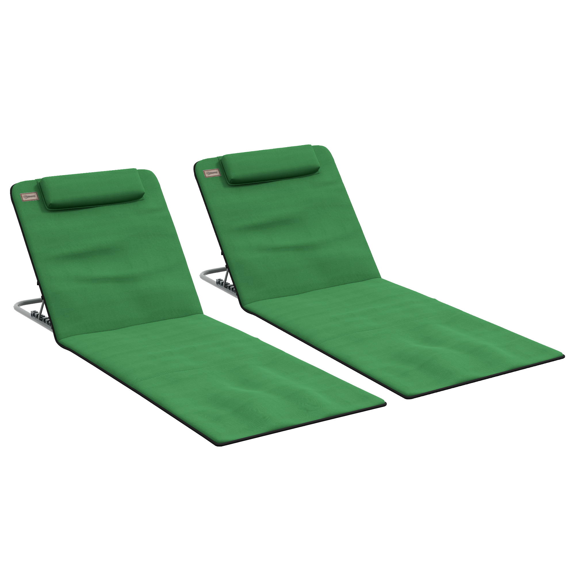 Metal Frame PE Fabric 2 Pieces Outdoor Beach Reclining Chair Set w/ Pillow Green - Life Essentials