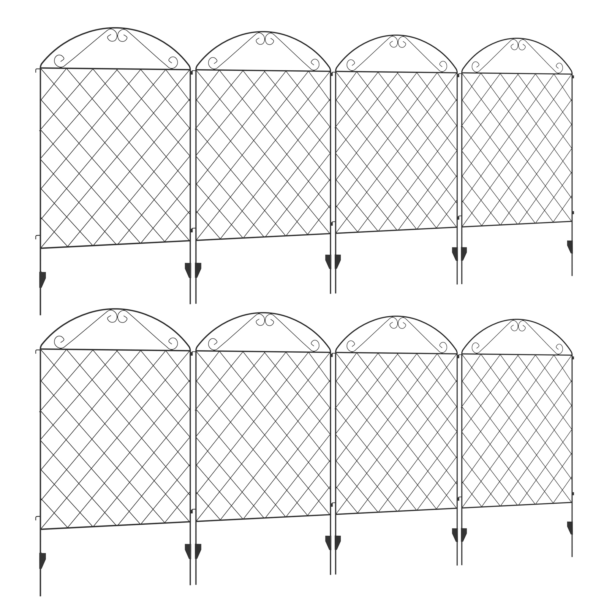 Jones Decorative Garden Fencing Picket Fence Panels 43in x 23ft - Black - Life Essentials