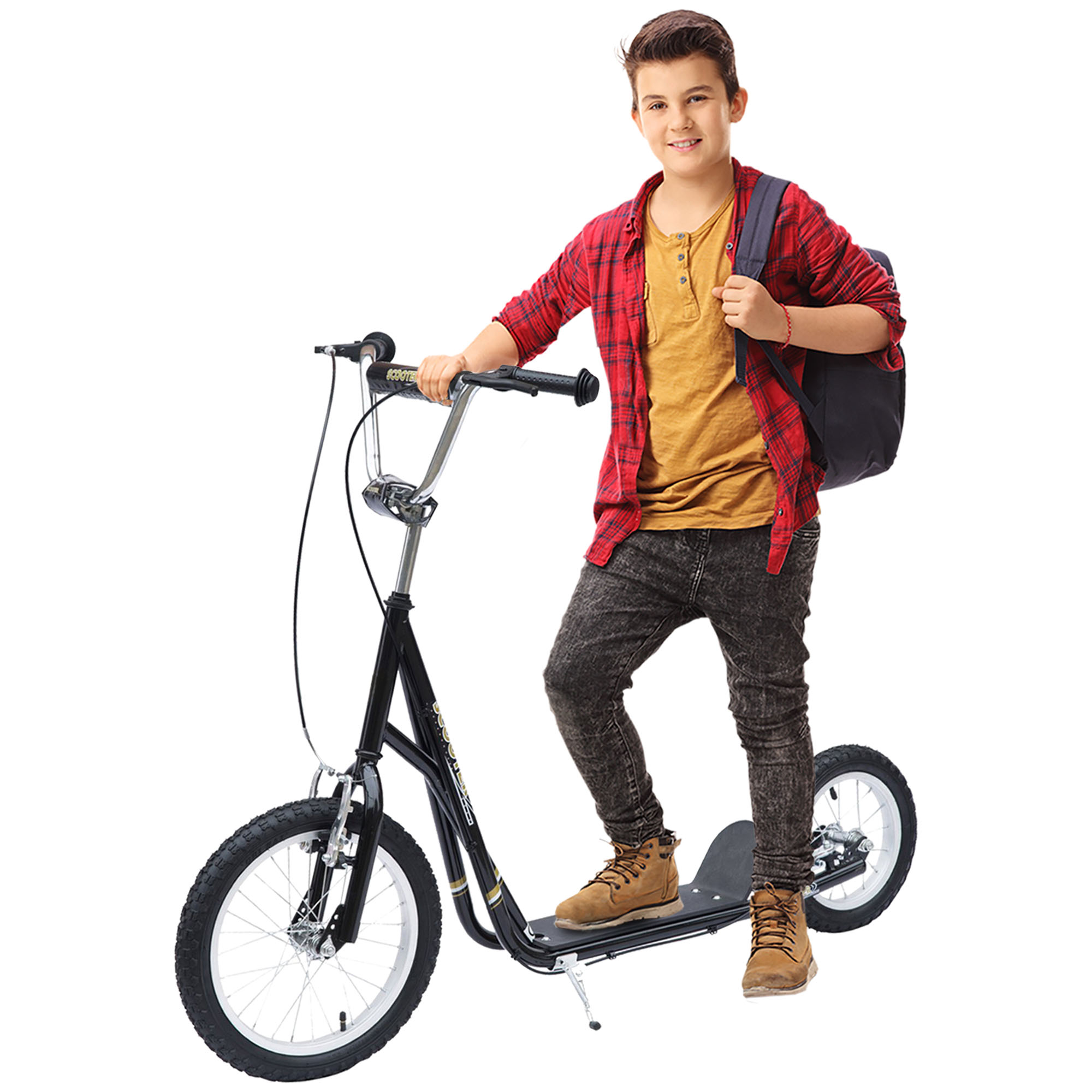 Teen Scooter Push Kick Scooters for Kids with Rubber Wheels Adjustable Handlebar Front Rear Dual Brakes Kickstand, for 5+ Years, Black - Life 