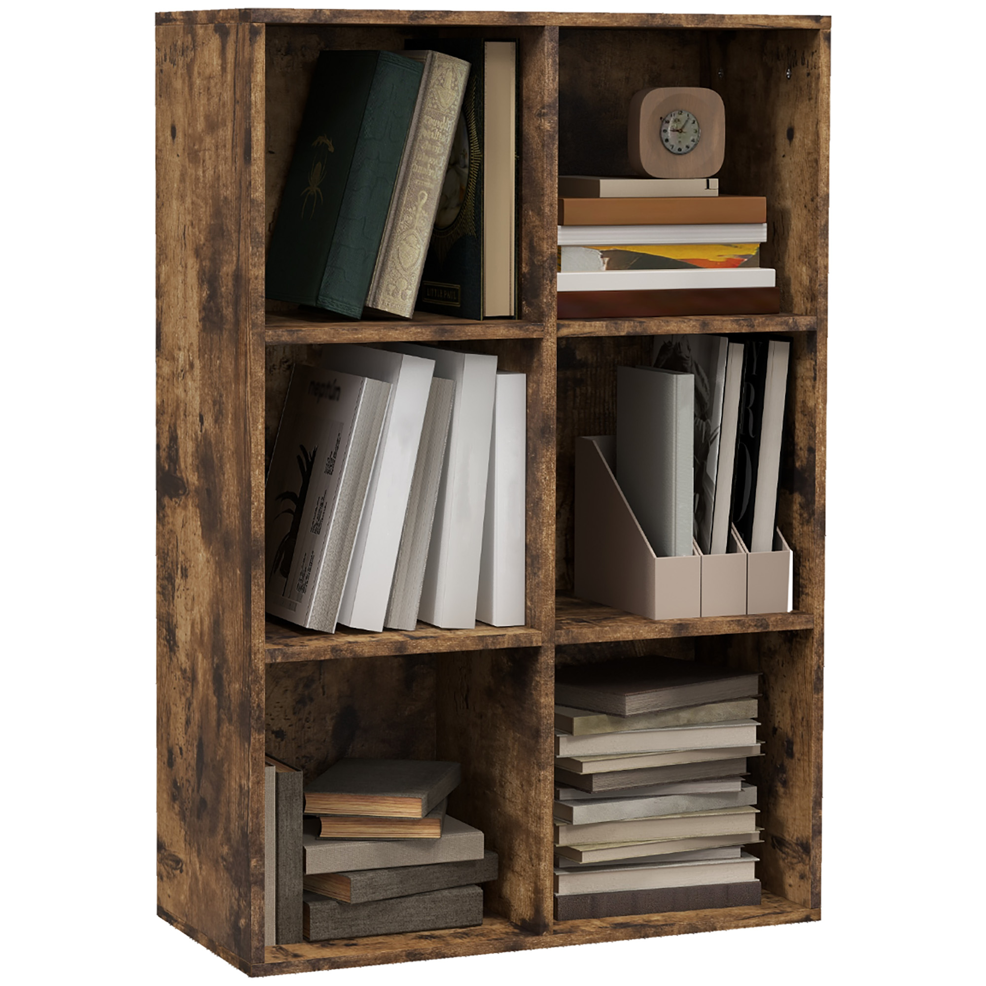 Cubic Cabinet Bookcase Shelves Storage Display for Study, Living Room, Home, office, Rustic Brown - Life Essentials