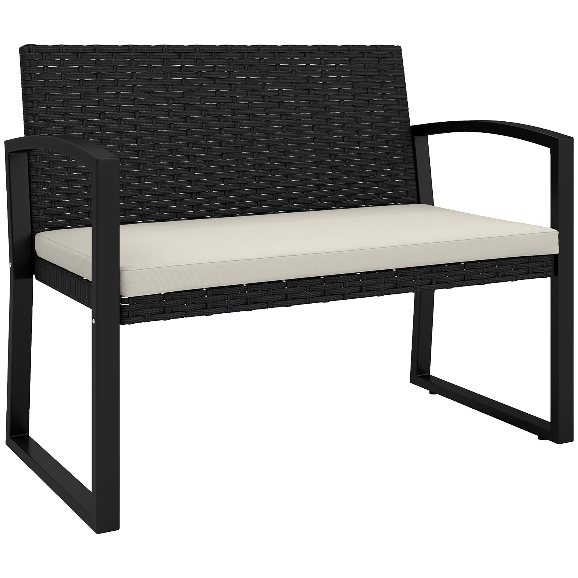 SUNVISTA Two-Seater Rattan Garden Bench - Beige/Black - Life Essentials