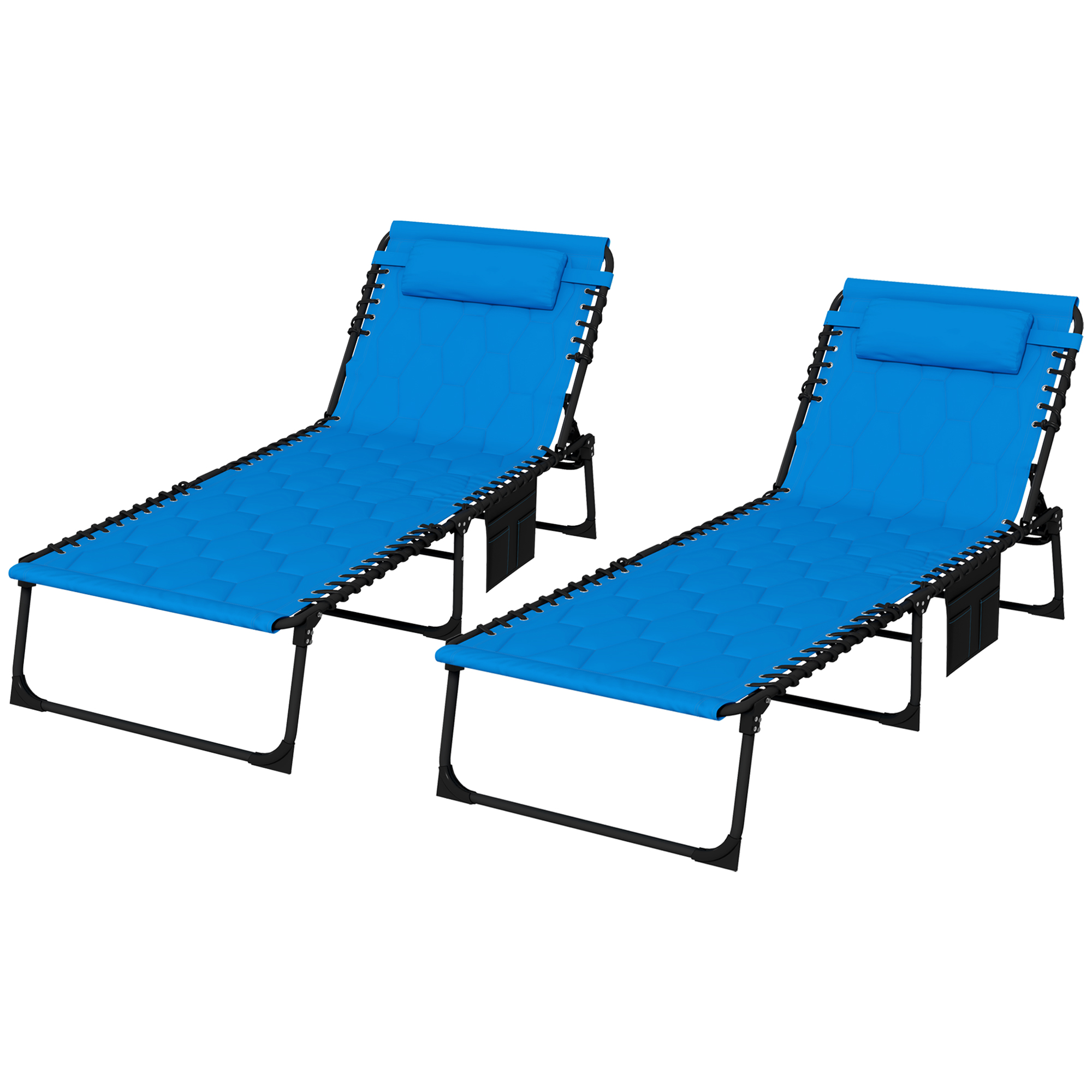 Foldable Sun Lounger Set with 5-level Reclining Back, Outdoor Tanning Chairs w/ Padded Seat, Outdoor Sun Loungers w/ Side Pocket - Life Essentials