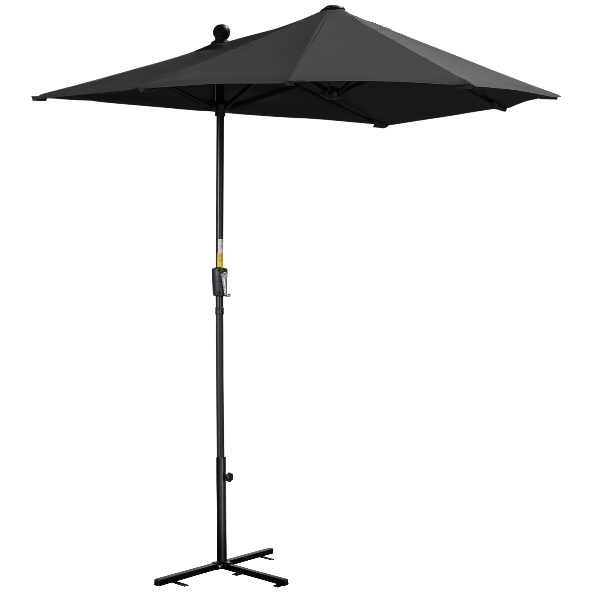 2m Half Parasol Market Umbrella Garden Balcony Parasol with Crank Handle, Base, Double-Sided Canopy, Black - Life Essentials