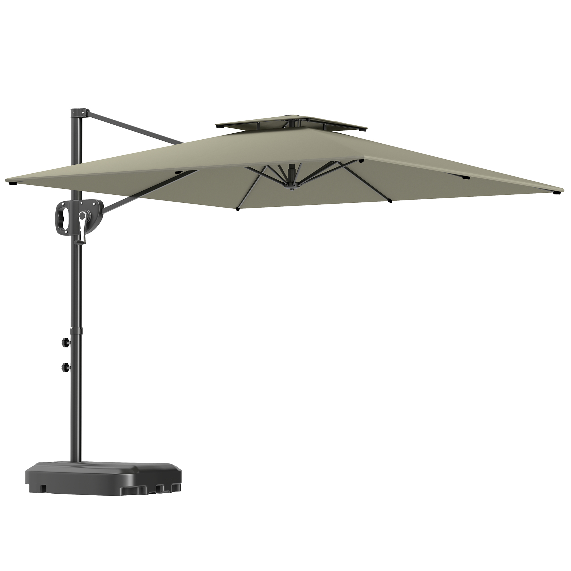 SUNVISTA Cantilever Parasol with Weighted Base Double Top Garden Parasol Square Hanging Patio Umbrella with Crank Tilt Light Grey - Life Essentials