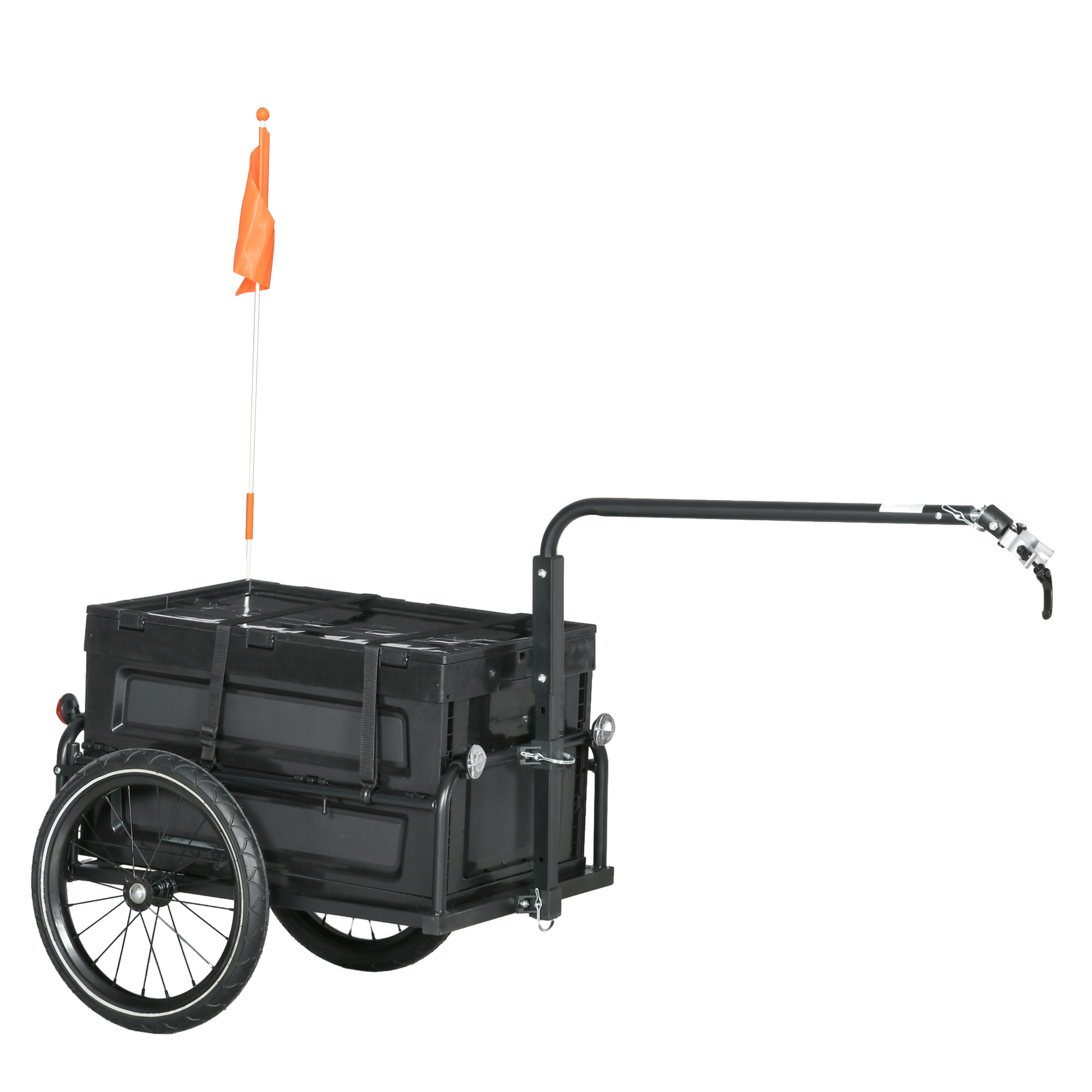 Steel Trailer for Bike, Bicycle Cargo Trailer with 65L Foldable Storage Box and Safe Reflectors, Max Load 40KG, Black - Life Essentials