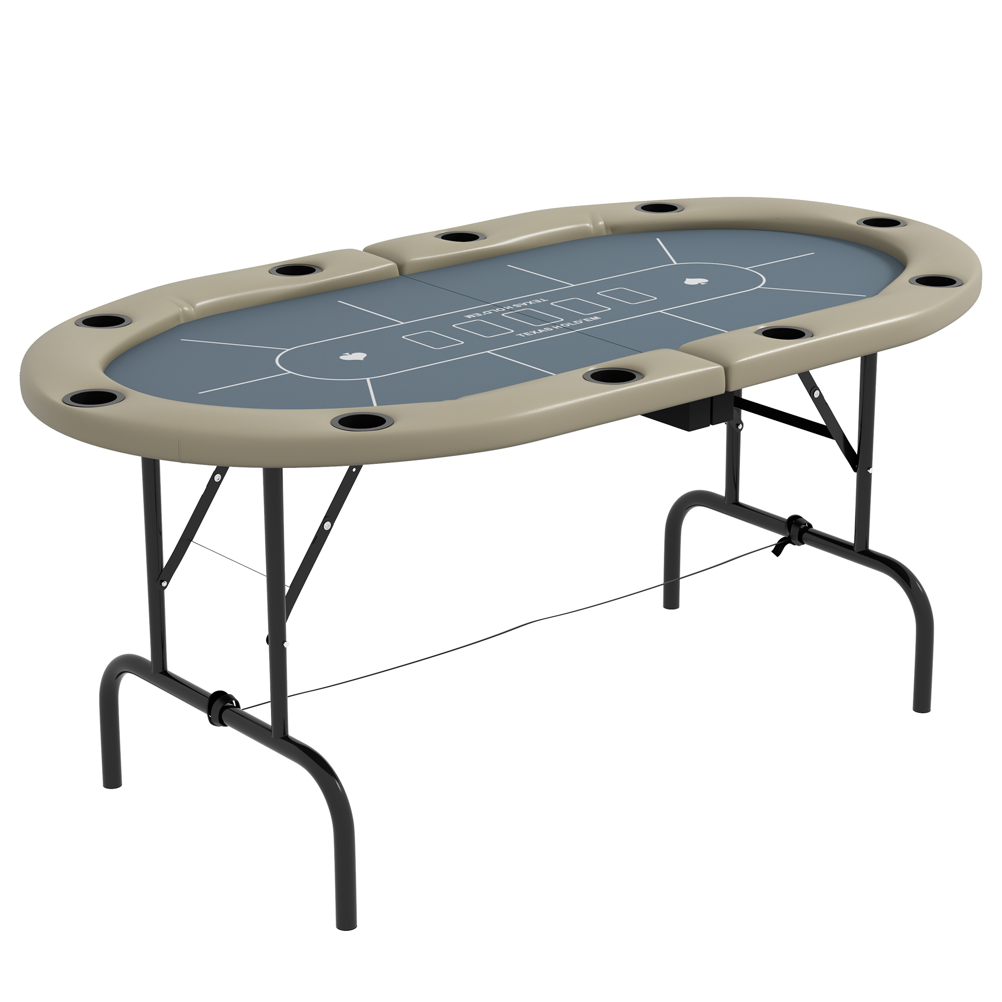 McAlpin 10 Player Folding Poker Table with Cup Holders - Brown Blue - Life Essentials