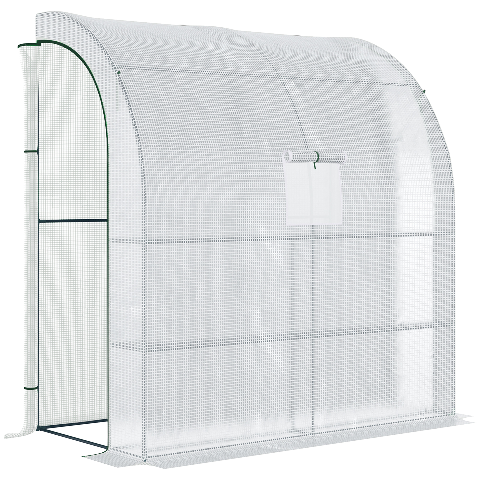 Walk-In Lean to Wall Greenhouse with Windows and Doors 2 Tiers 4 Wired Shelves 200L x 100W x 215Hcm White - Life Essentials