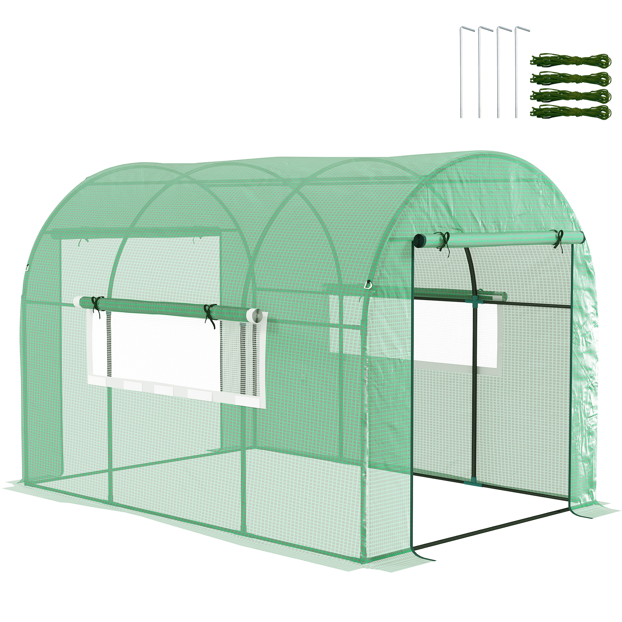 SUNVISTA 300 x 200cm Walk-In Polytunnel Greenhouse - Green - Life Essentials