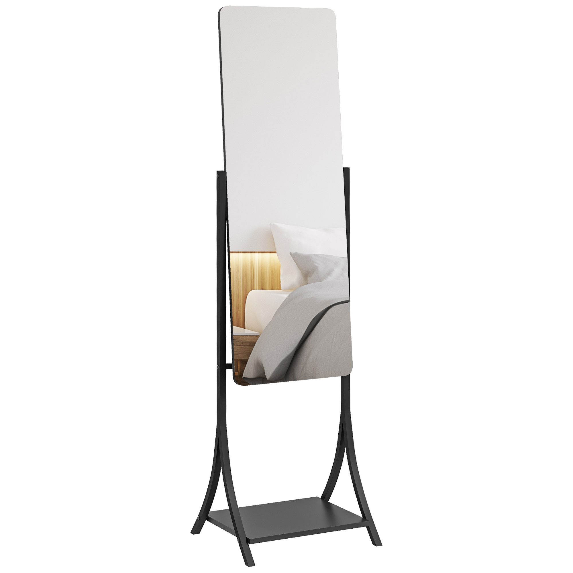Free Standing Dressing Mirror, Full Length Mirror with Adjustable Angle, Storage Shelf for Living Room, Bedroom, Hallway - Life Essentials