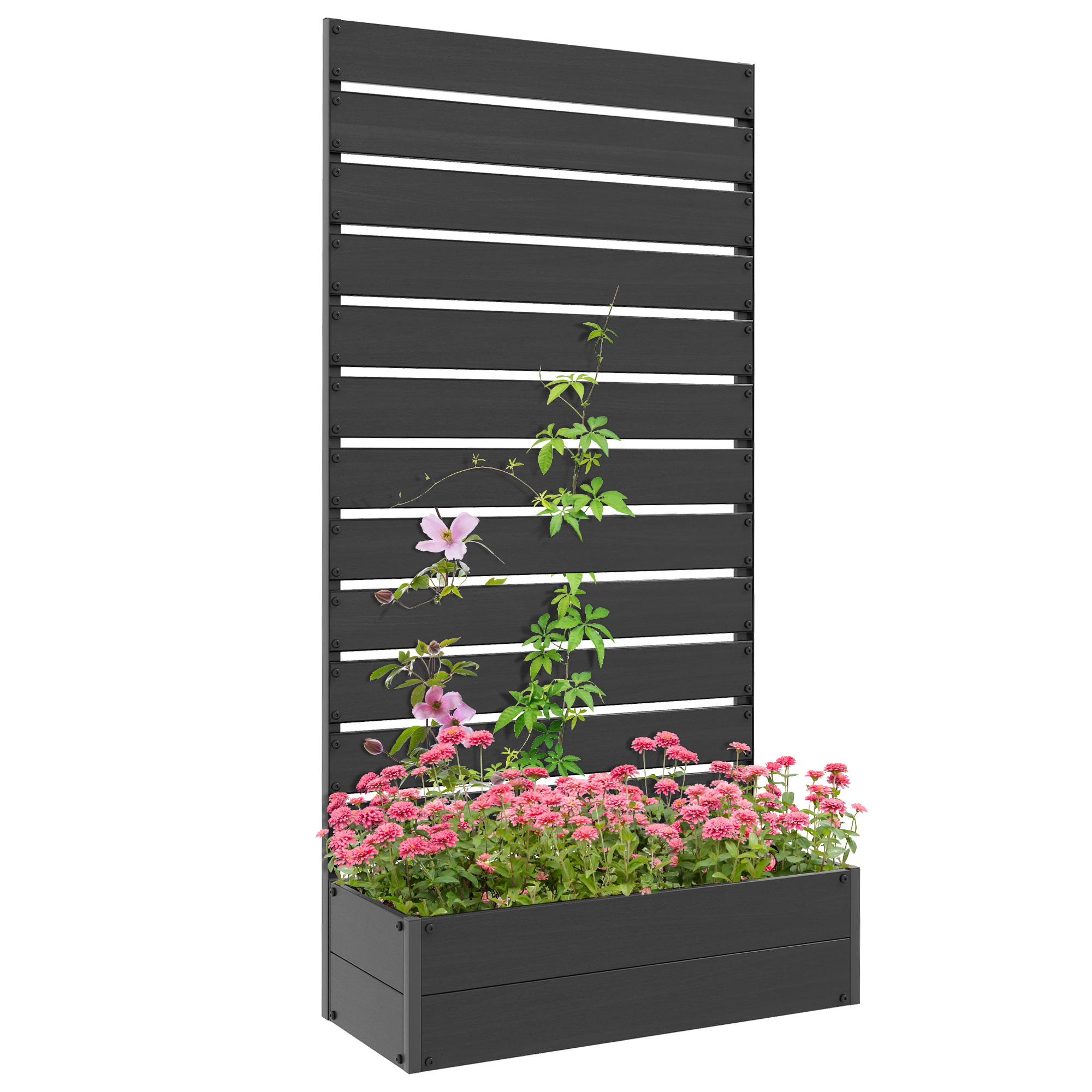 SUNVISTA Raised Bed for Garden, Planter with Trellis for Climbing Plants, Vines, Planter Box with Drainage Gap, Black - Life Essentials
