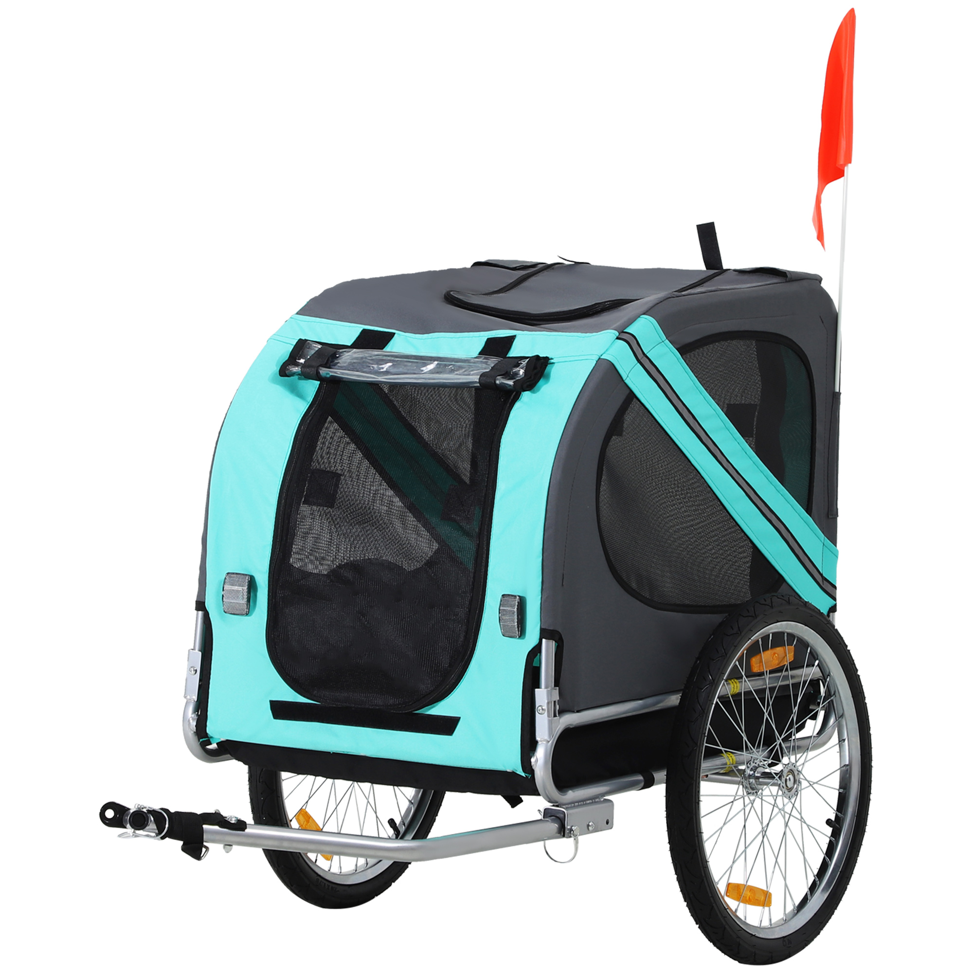 Dog Bike Trailer Folding Pet Trailer Dog Carrier Bicycle Steel Frame Jogger Stroller with Suspension - Green & Grey - Life Essentials