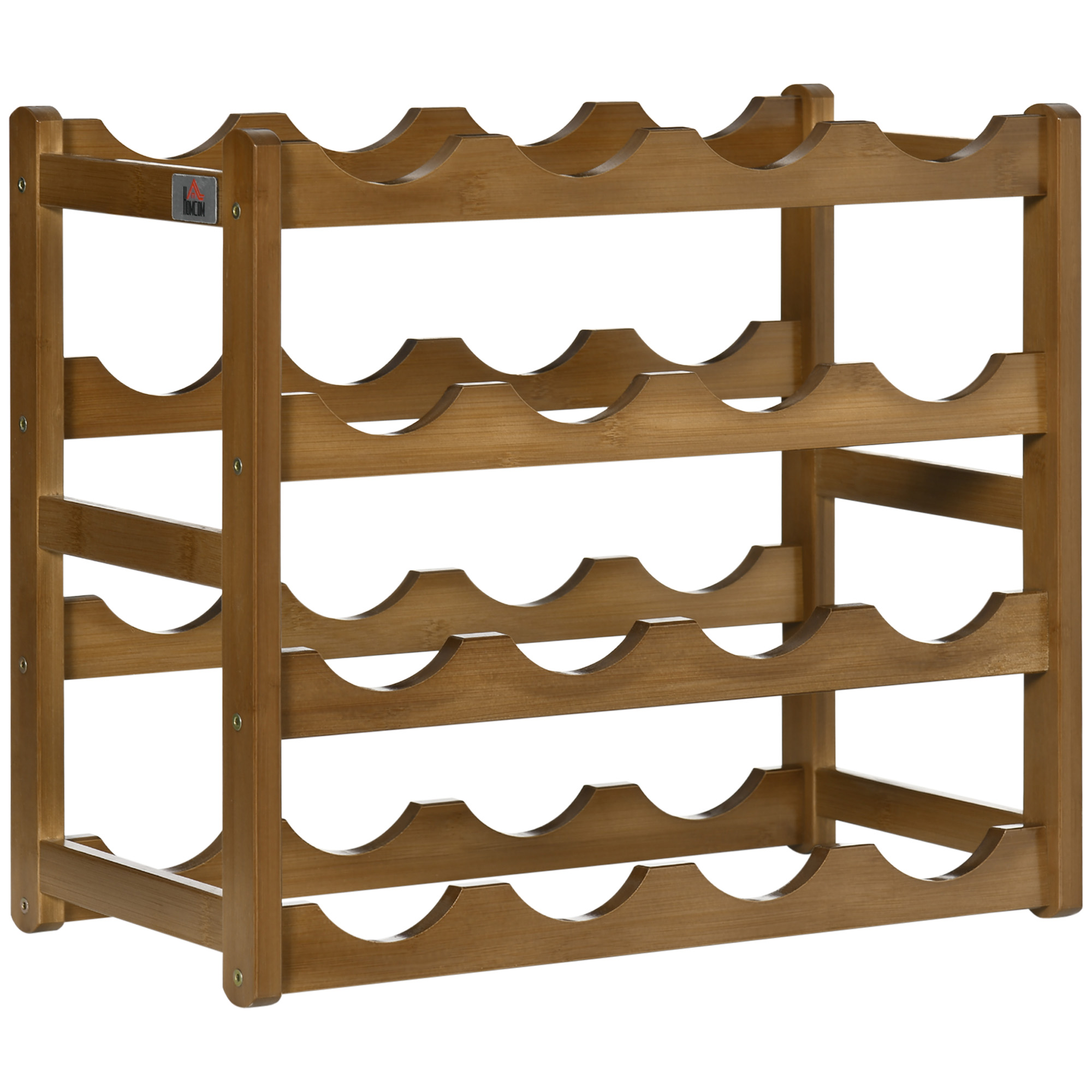 Free Standing Bamboo Wine Rack with 16 Bottles Holder, 4-tier Water Bottle Organizer, Display Shelf for Countertop, Home Bar, Brown - Life Essentials