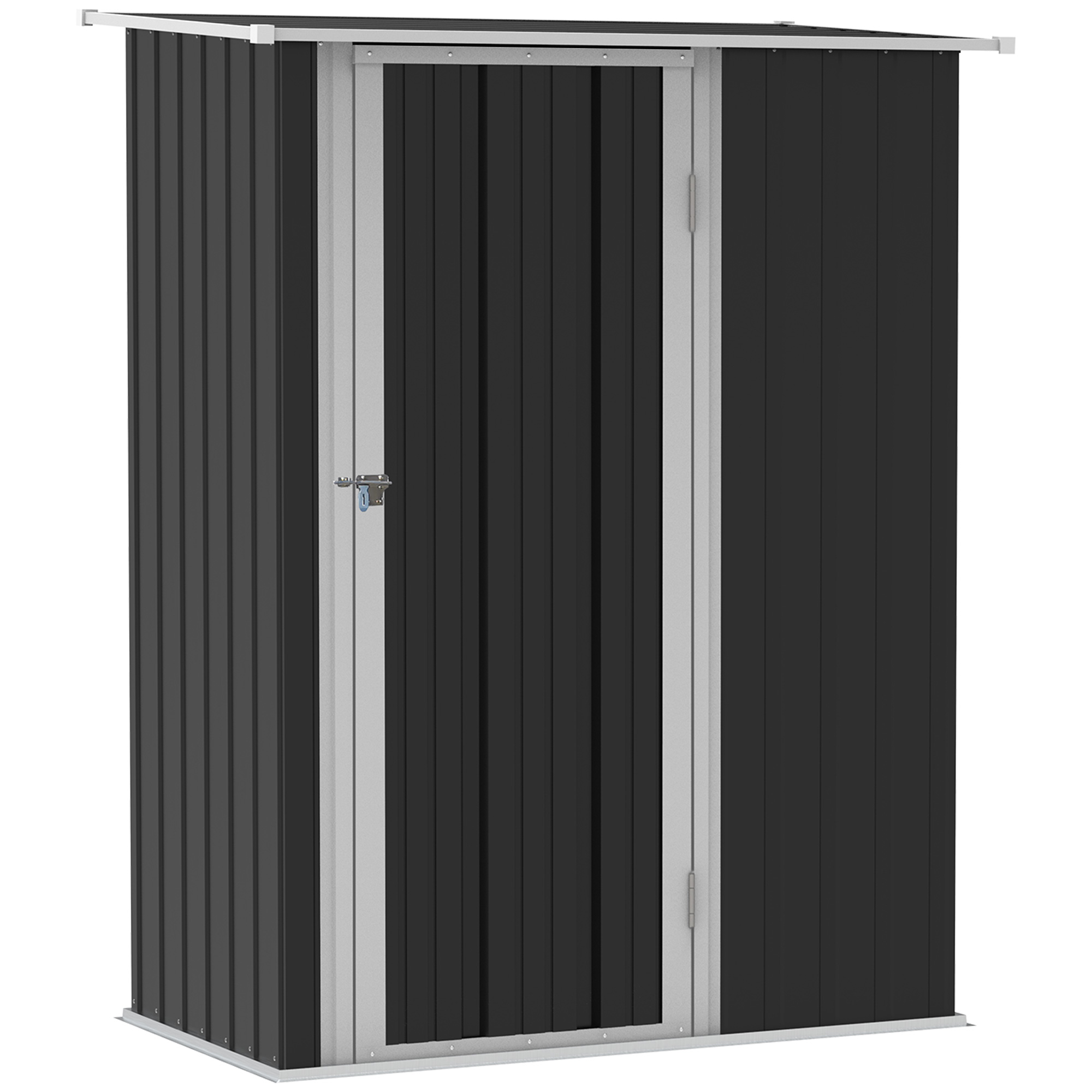 Garden Storage Shed, Outdoor Tool Shed with Sloped Roof, Lockable Door for Equipment, Bikes, Grey, 142 x 84 x 189cm - Life Essentials