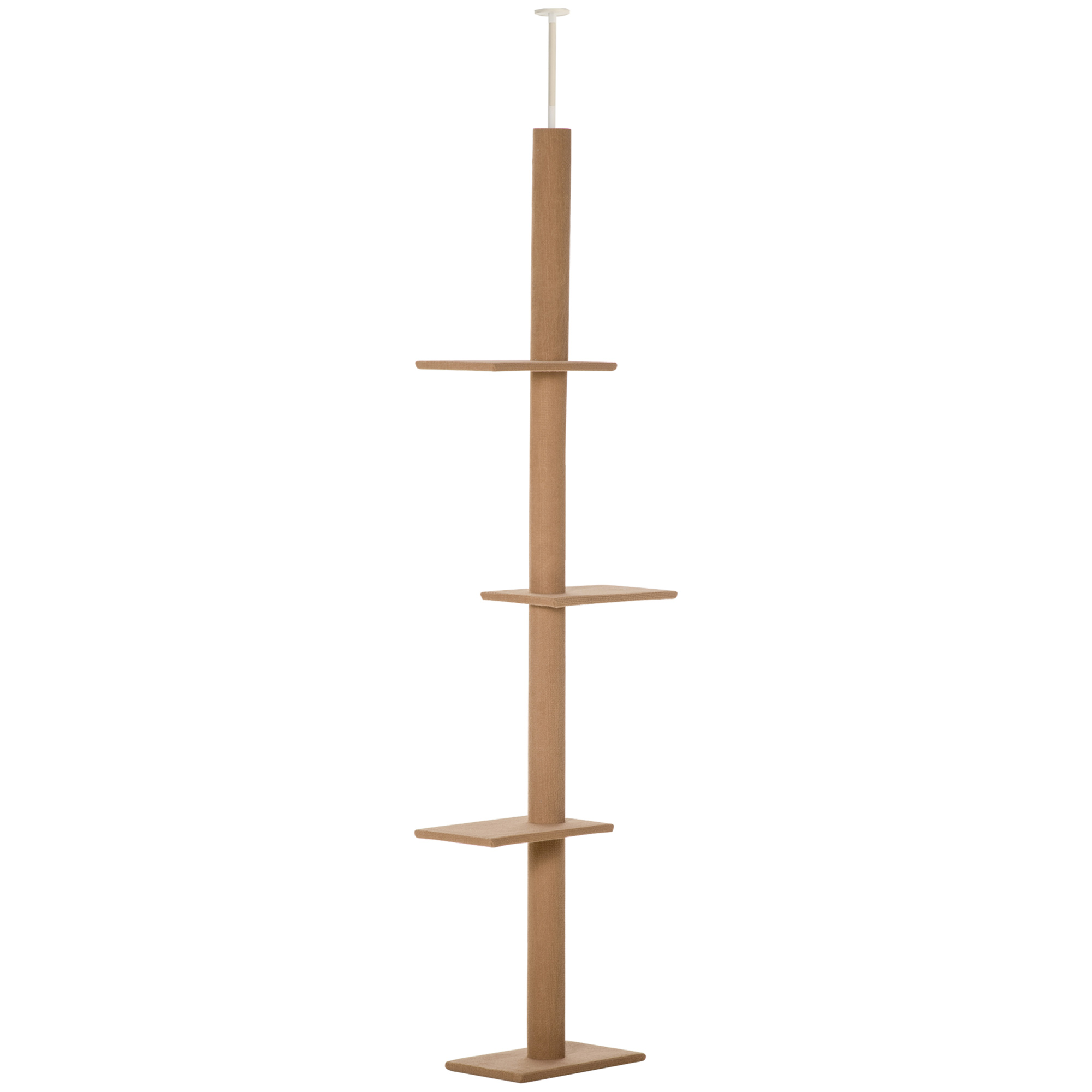 260cm Floor To Ceiling Cat Tree w/ 3 Perches Flannel Upholstery Kitten Pet Rest Sleep Activity Tower Home Furniture Brown - Life Essentials