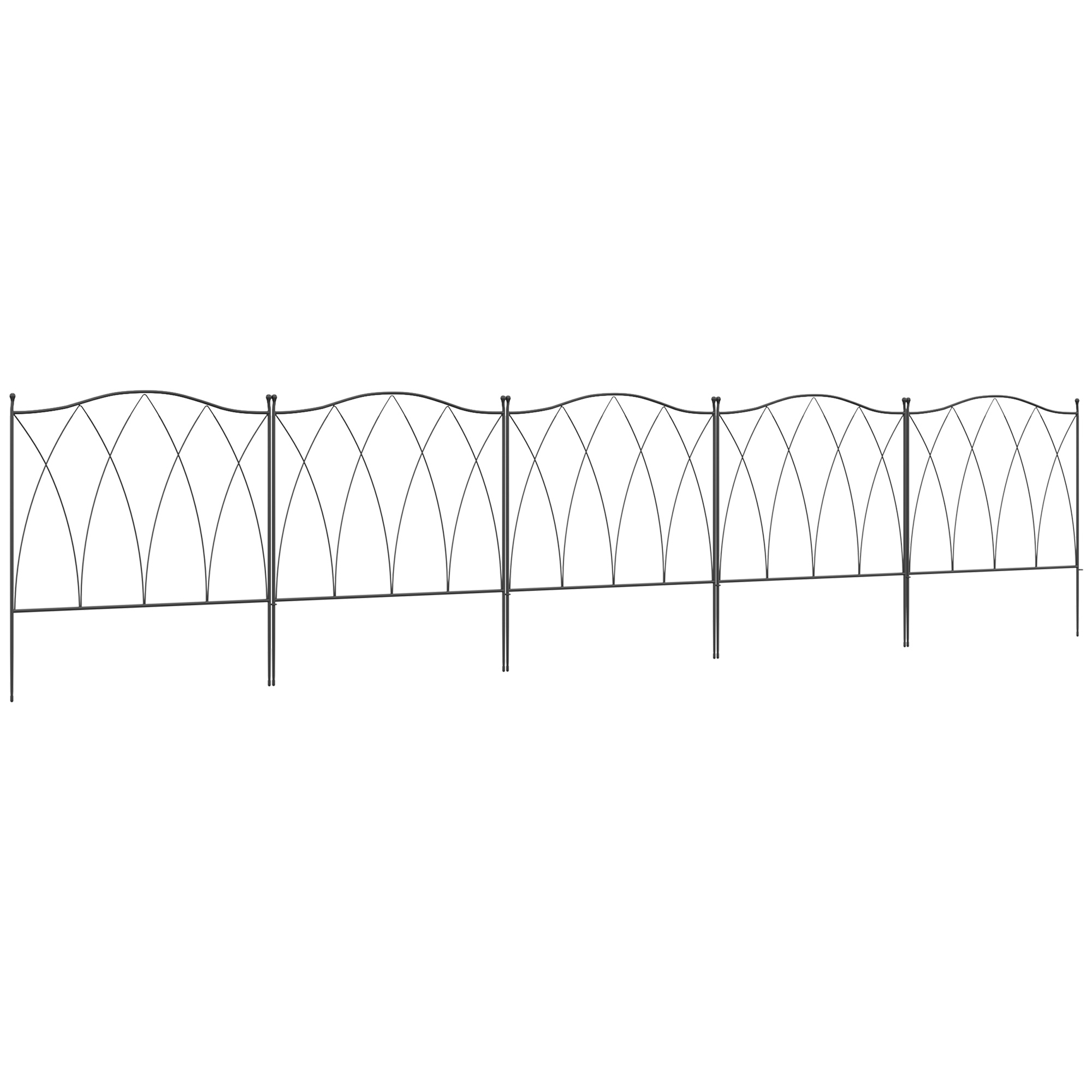 Decorative Garden Fencing, 5PCs Outdoor Picket Fence Panels, Rustproof Metal Wire Landscape Flower Bed Border Edging Animal Barrier, Black - Life 