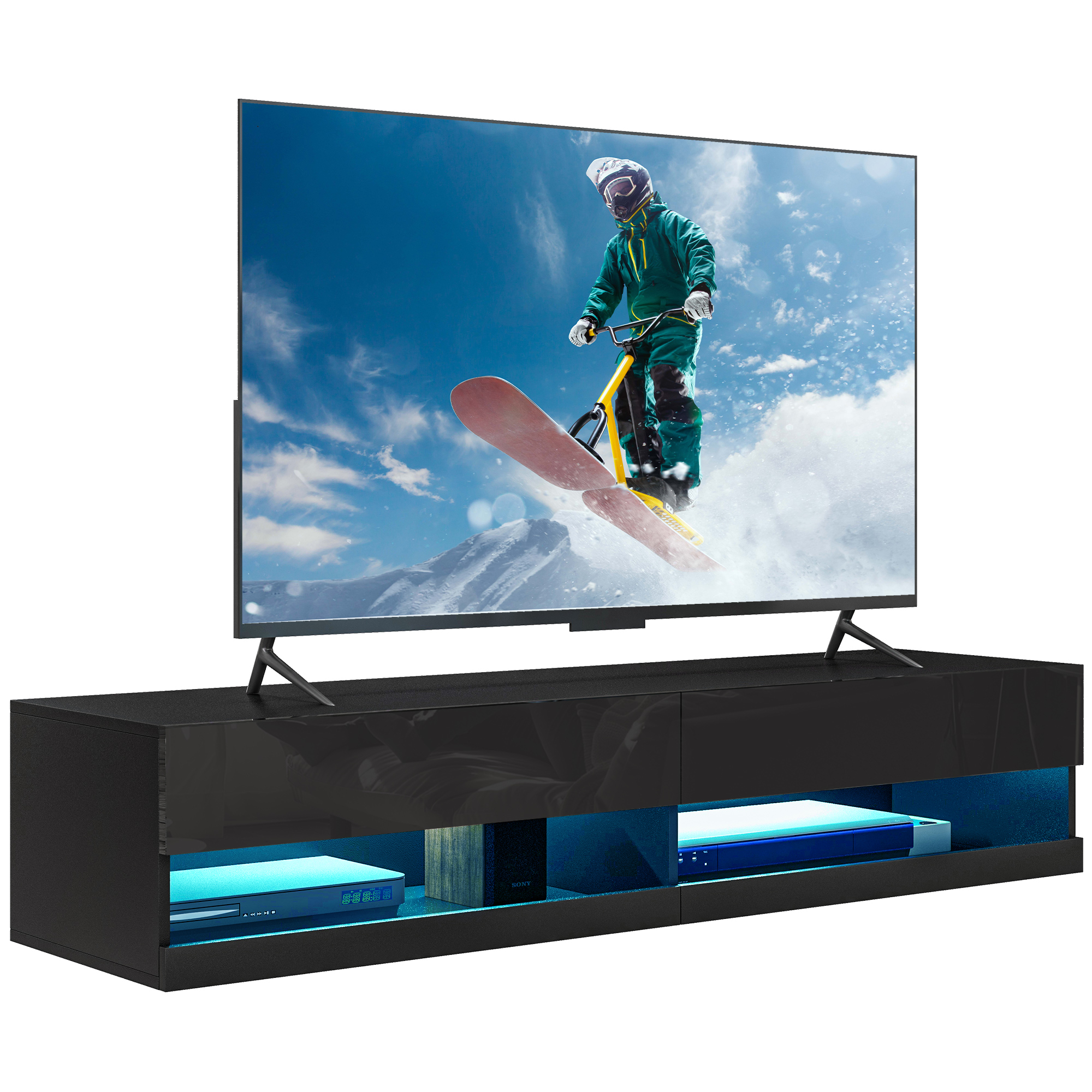 Scott Floating TV Unit with LED Lights - Black - Life Essentials